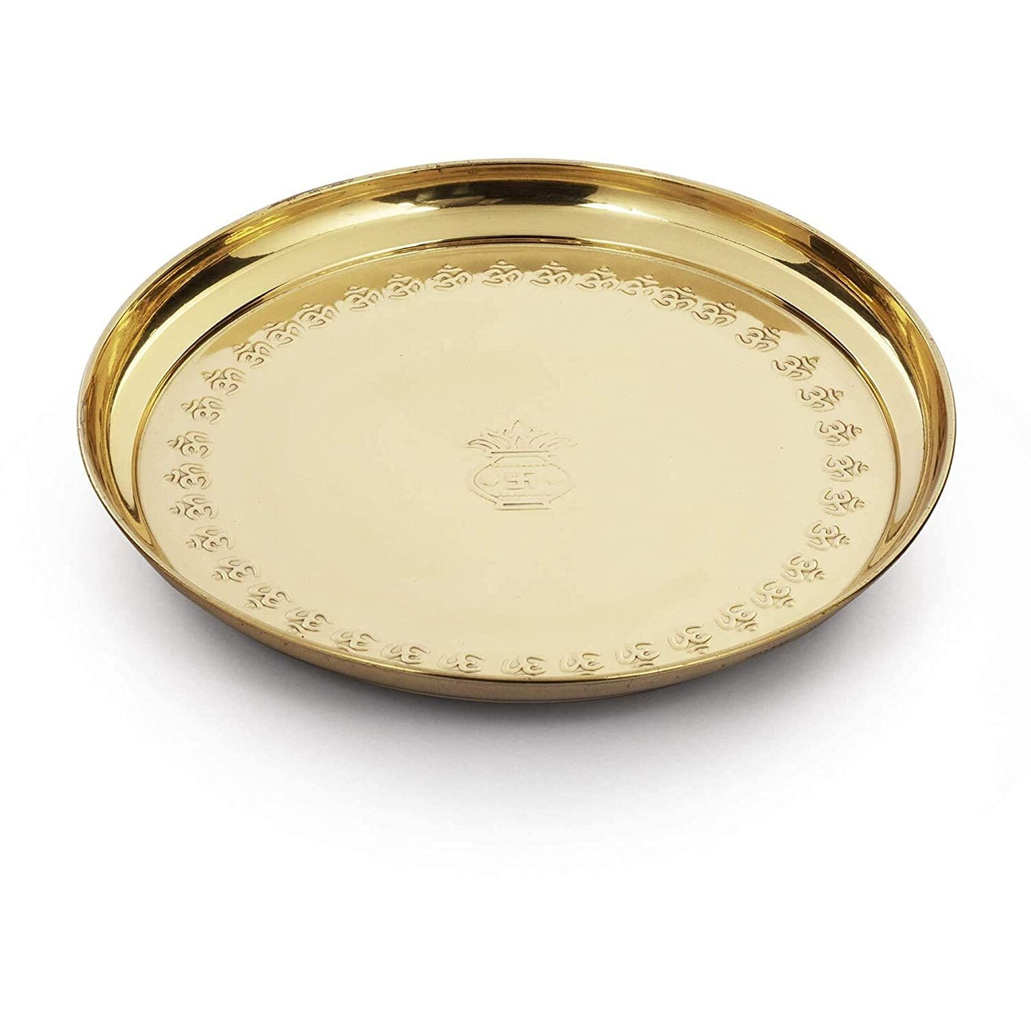 Mkd2 Rise Brass Pooja Plate I Aarti Puja Thali for Festival, Home, Temple, Mandir, Diwali Gift (10 inch Diameter, 1 Piece, OM)