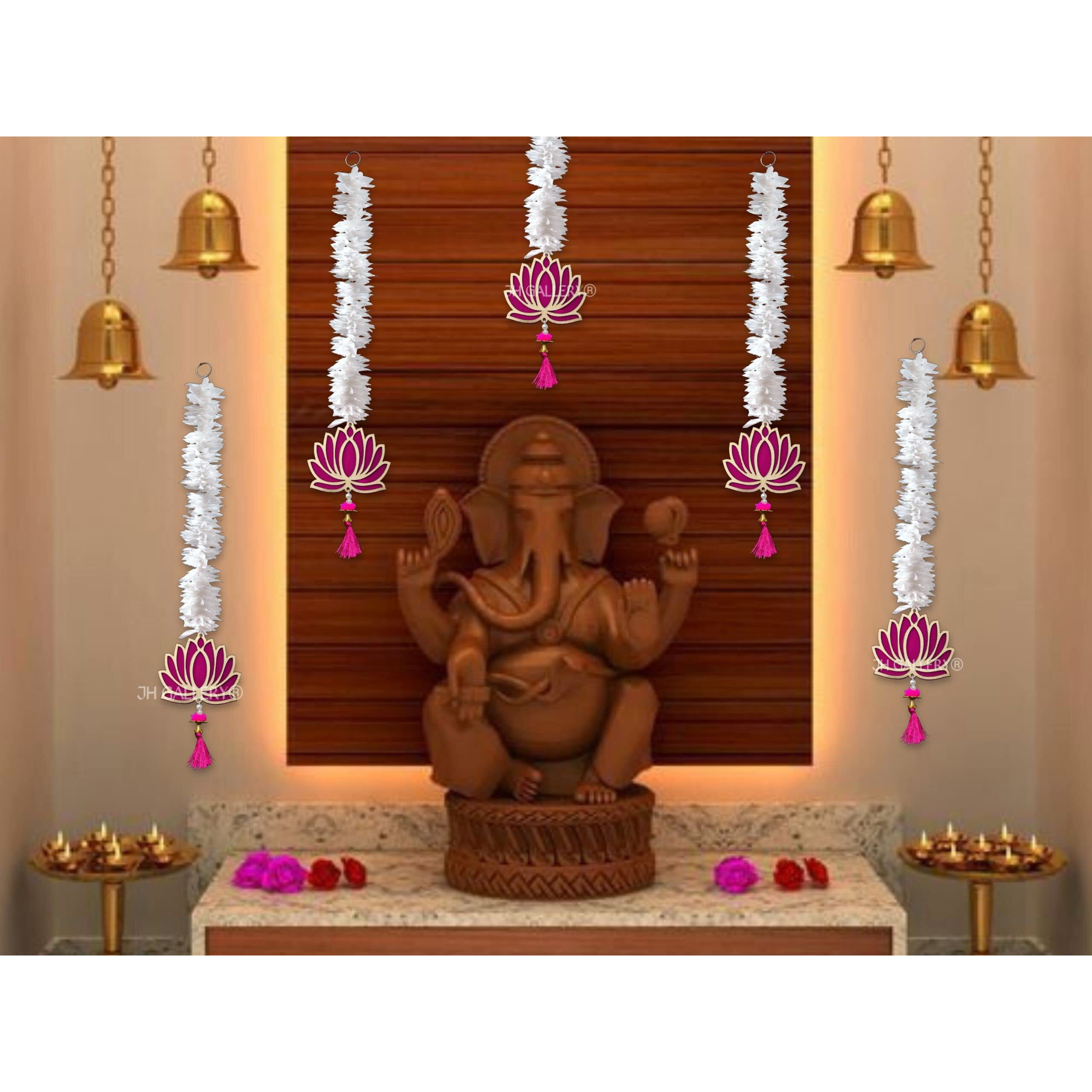 JH Gallery Lotus Hangings for Decoration Floral Wall Hangings for Temple Decor, Mandir Decor Diwali Decor | Diwali Decoration Items for Home Decor | Pooja Decoration Items (Pack of 5)