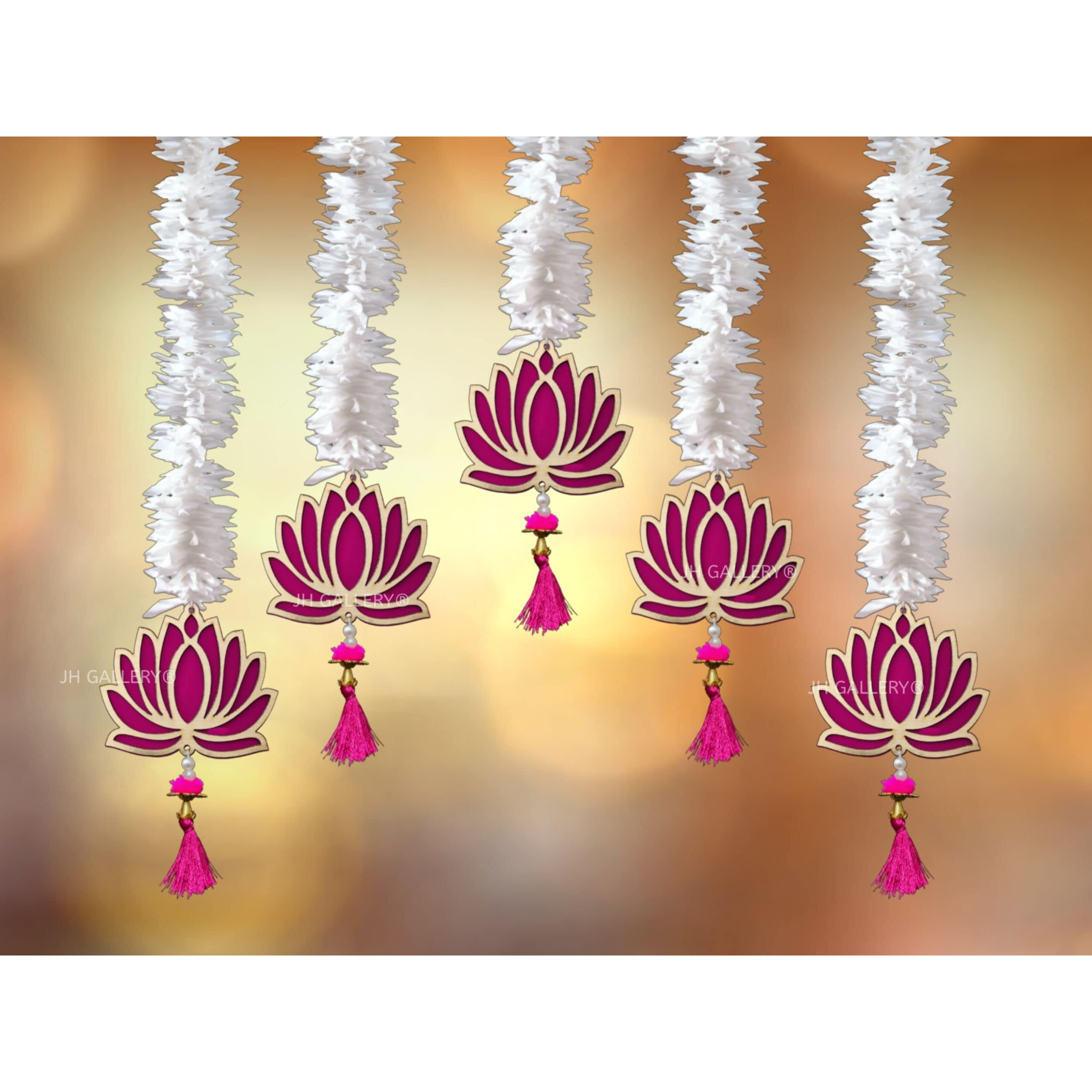 JH Gallery Lotus Hangings for Decoration Floral Wall Hangings for Temple Decor, Mandir Decor Diwali Decor | Diwali Decoration Items for Home Decor | Pooja Decoration Items (Pack of 5)
