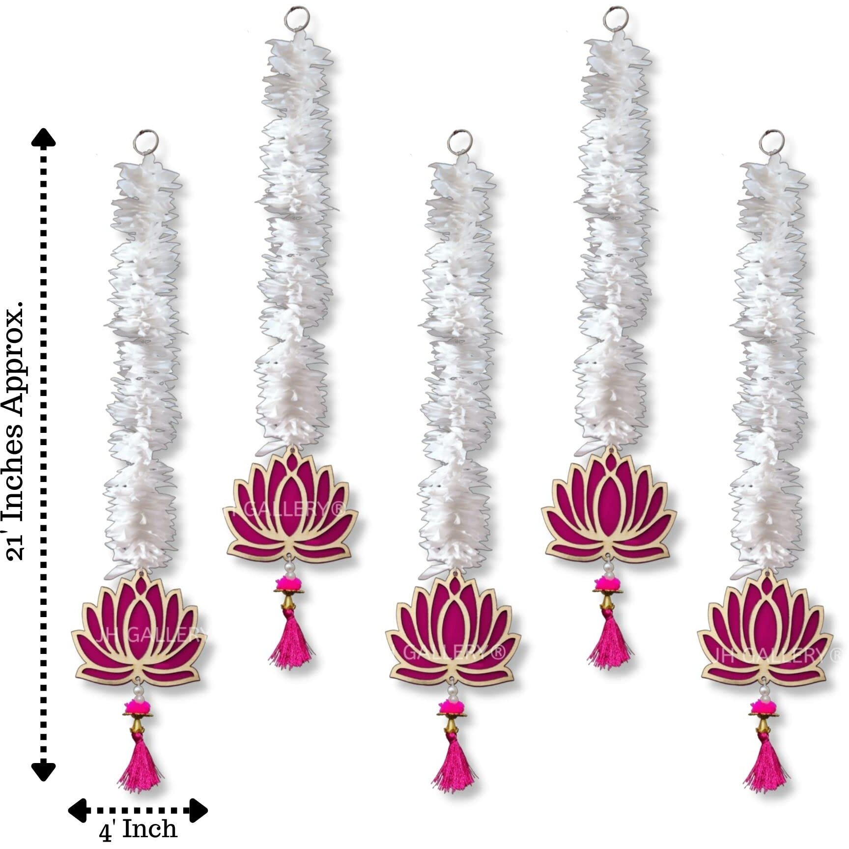 JH Gallery Lotus Hangings for Decoration Floral Wall Hangings for Temple Decor, Mandir Decor Diwali Decor | Diwali Decoration Items for Home Decor | Pooja Decoration Items (Pack of 5)