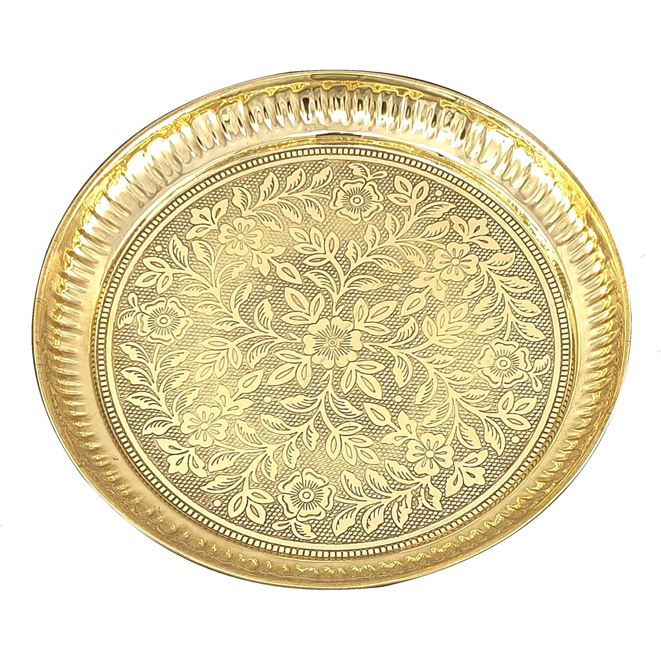 BENGALEN Brass Pooja Plate Puja Thali 11 Inch Arti Thali Set Traditional Designed Handcrafted Thal for Puja Ghar Home Office Mandir Diwali Weeding Return Gift Items