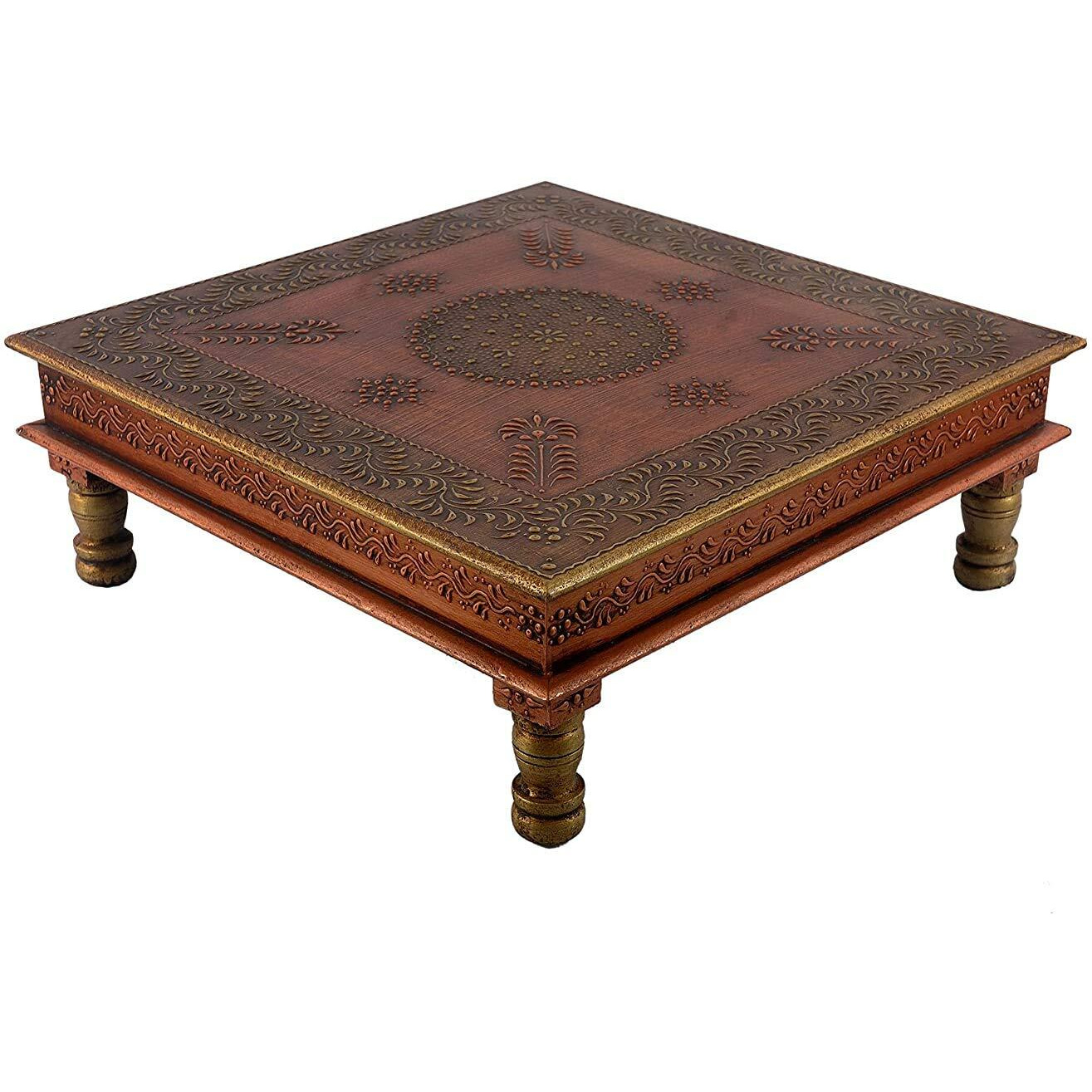 NATURE VIT Home Decor Items | Wooden Bajot for Pooja| Pooja Chowki Big Size | Diwali Decorations Items for Home | Wooden Stool for Sitting | Mandir Decorations Items | Diwali Decor | Room Decor Item
