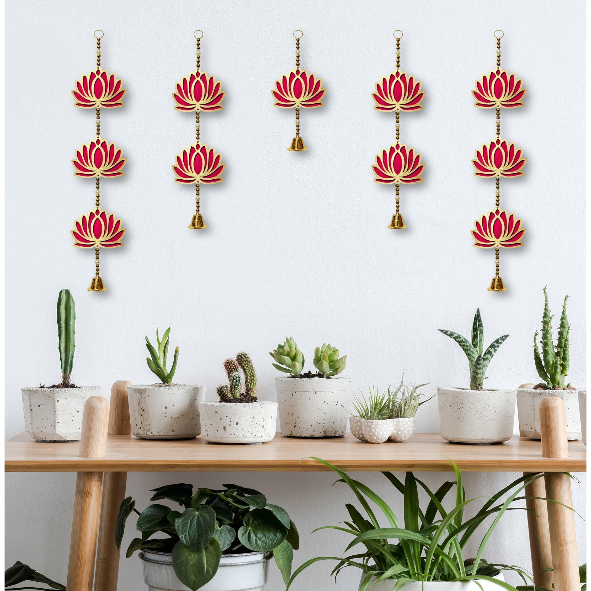 True Decor Lotus Hangings for Decoration Mandir Decorations Items Pooja Decor Diwali Hangings Set of 5