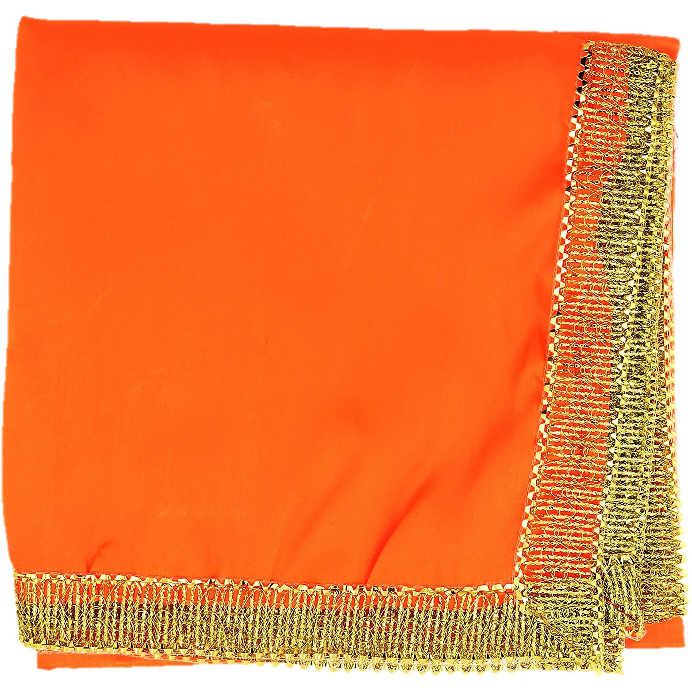 Bhakti Lehar (1 Meter) Orange Satin Puja Altar Cloth | Diwali Pooja Sartin Cloth for Puja Table, God Chowki Aasan, Temple, Mandir and Multipurpose Use (Orange)