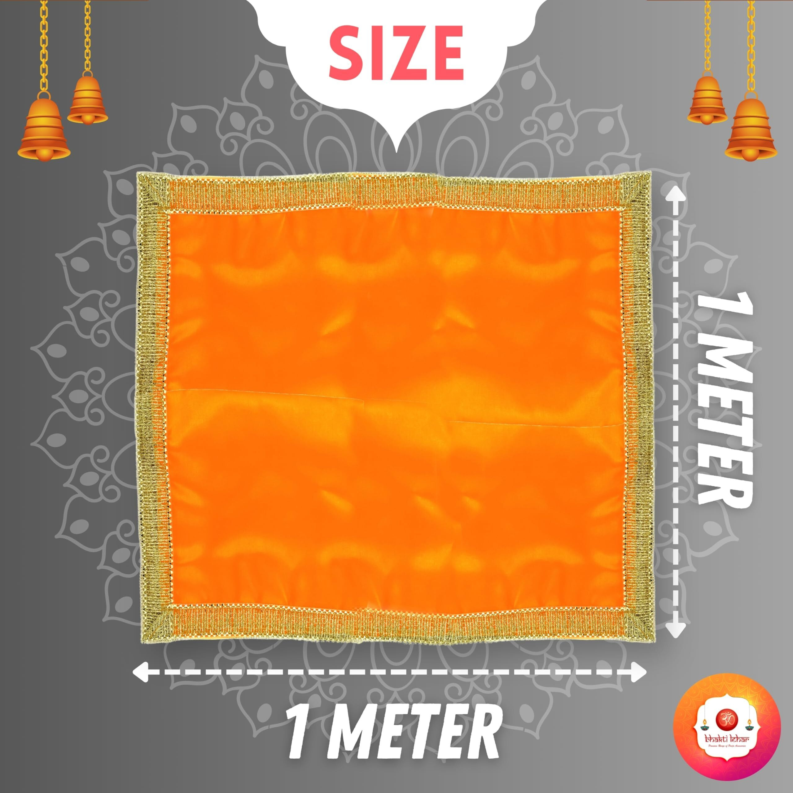 Bhakti Lehar (1 Meter) Orange Satin Puja Altar Cloth | Diwali Pooja Sartin Cloth for Puja Table, God Chowki Aasan, Temple, Mandir and Multipurpose Use (Orange)