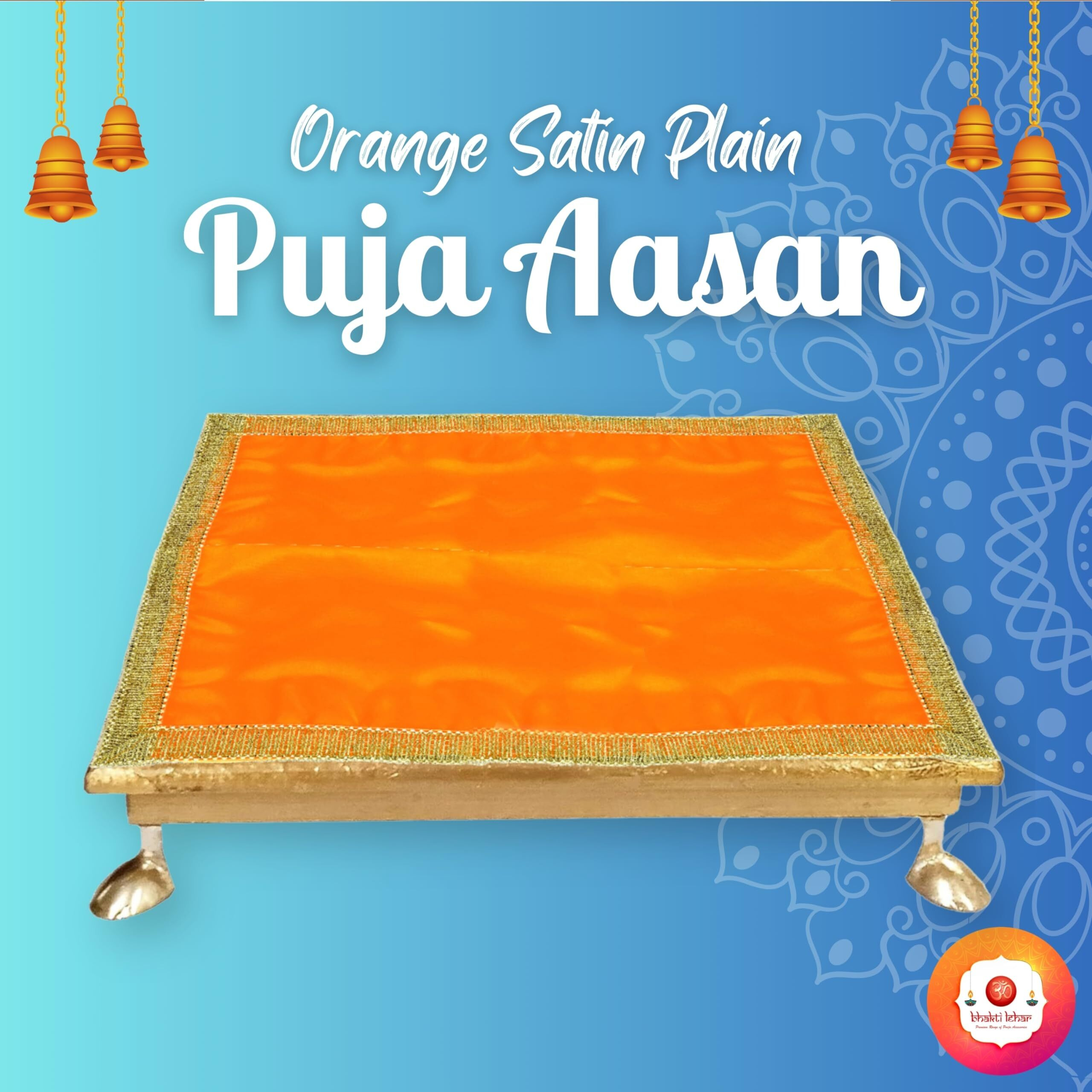 Bhakti Lehar (1 Meter) Orange Satin Puja Altar Cloth | Diwali Pooja Sartin Cloth for Puja Table, God Chowki Aasan, Temple, Mandir and Multipurpose Use (Orange)
