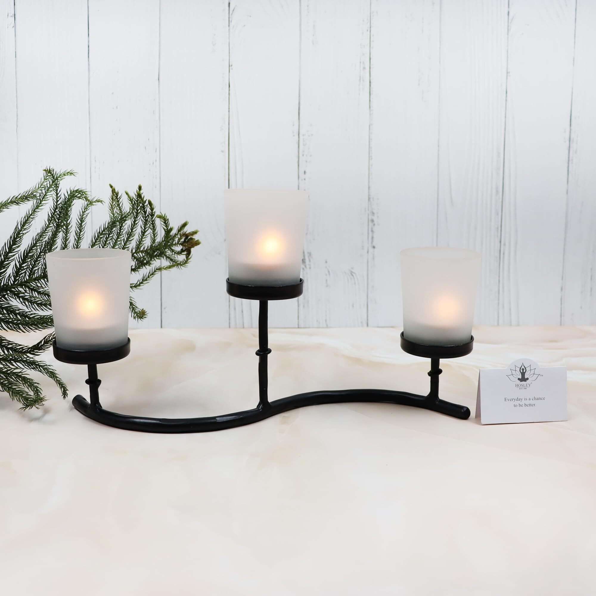 HOSLEY Frosted Glass Tealight Candle Holders| White Tealight Candle Holders with Glass Holders Perfect for Home Decor Tabletop Centerpiece| Pack of 1 with Pack of 6 Tealights