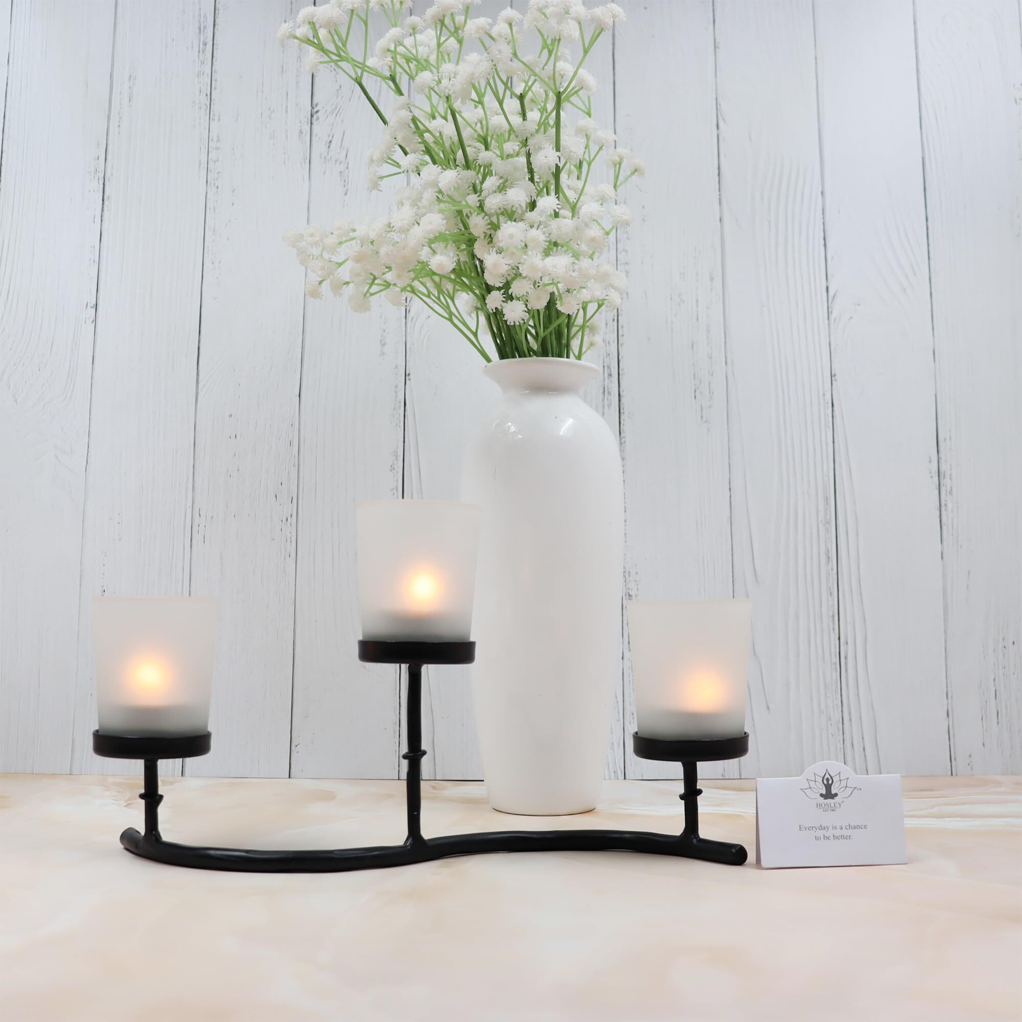 HOSLEY Frosted Glass Tealight Candle Holders| White Tealight Candle Holders with Glass Holders Perfect for Home Decor Tabletop Centerpiece| Pack of 1 with Pack of 6 Tealights