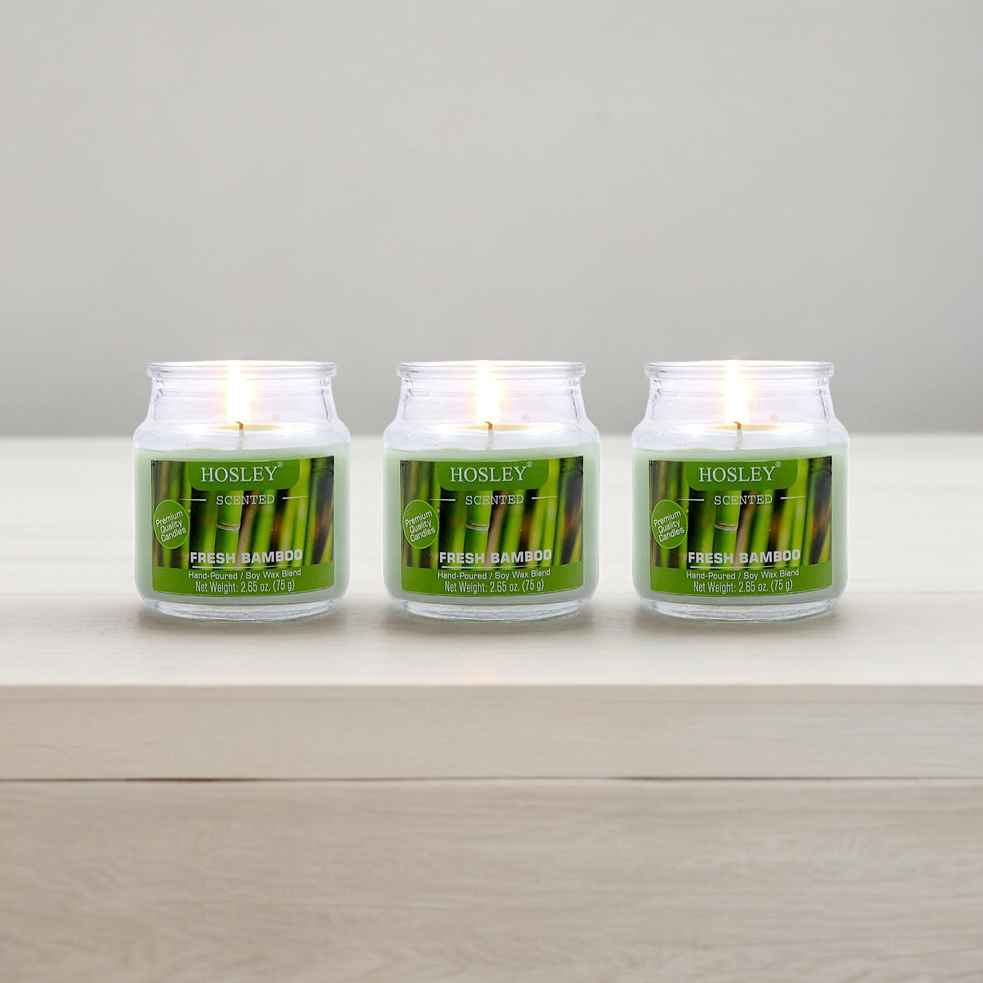 HOSLEY Fresh Bamboo Fragrance Jar Candle Pack of 3 (2.65 Oz Wax)|Fragrance Candles for Home|Scented Candles|Jar Candles|Burn Time 15 Hours|Fragrance Candle|Home Decoration (Soy Blend Wax)