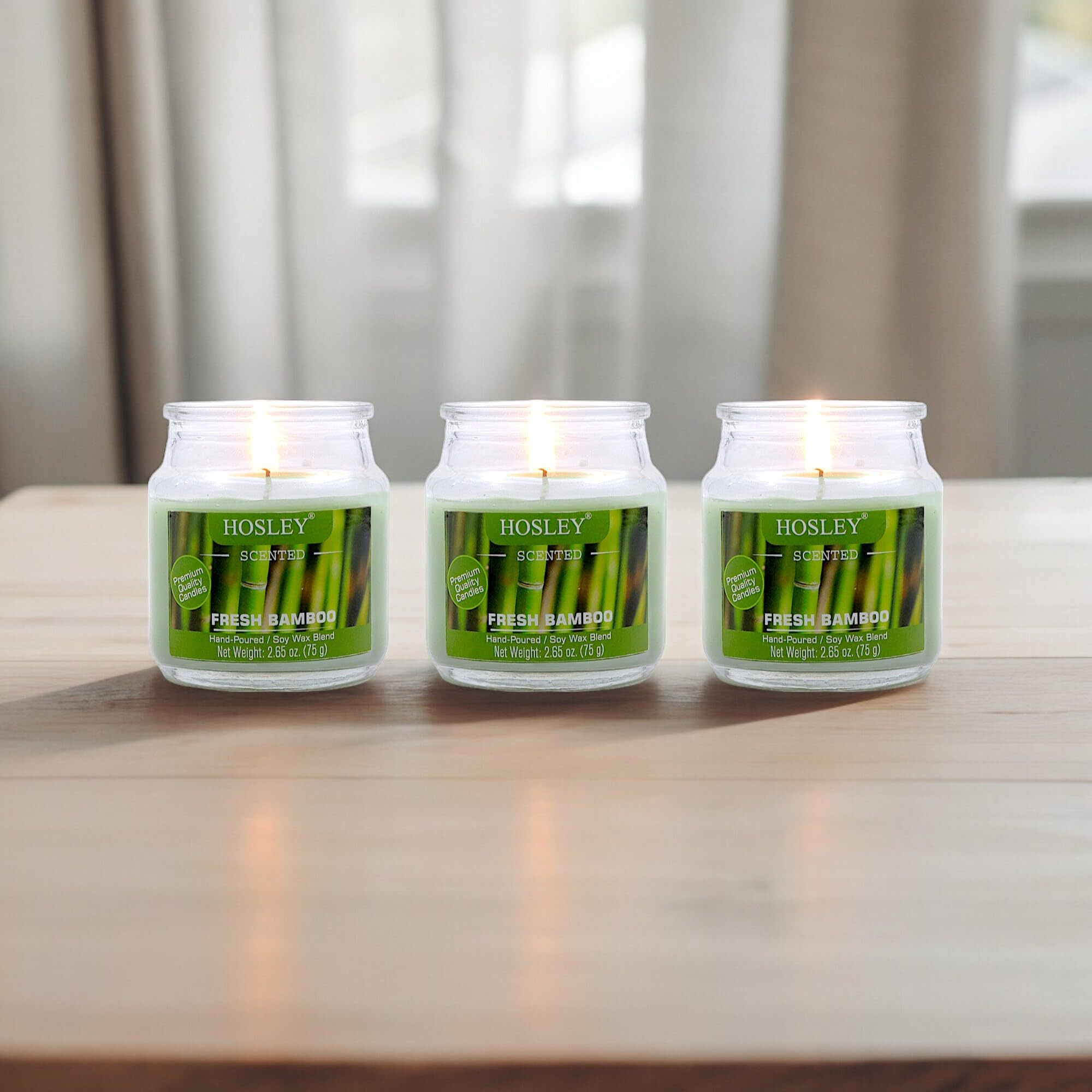 HOSLEY Fresh Bamboo Fragrance Jar Candle Pack of 3 (2.65 Oz Wax)|Fragrance Candles for Home|Scented Candles|Jar Candles|Burn Time 15 Hours|Fragrance Candle|Home Decoration (Soy Blend Wax)