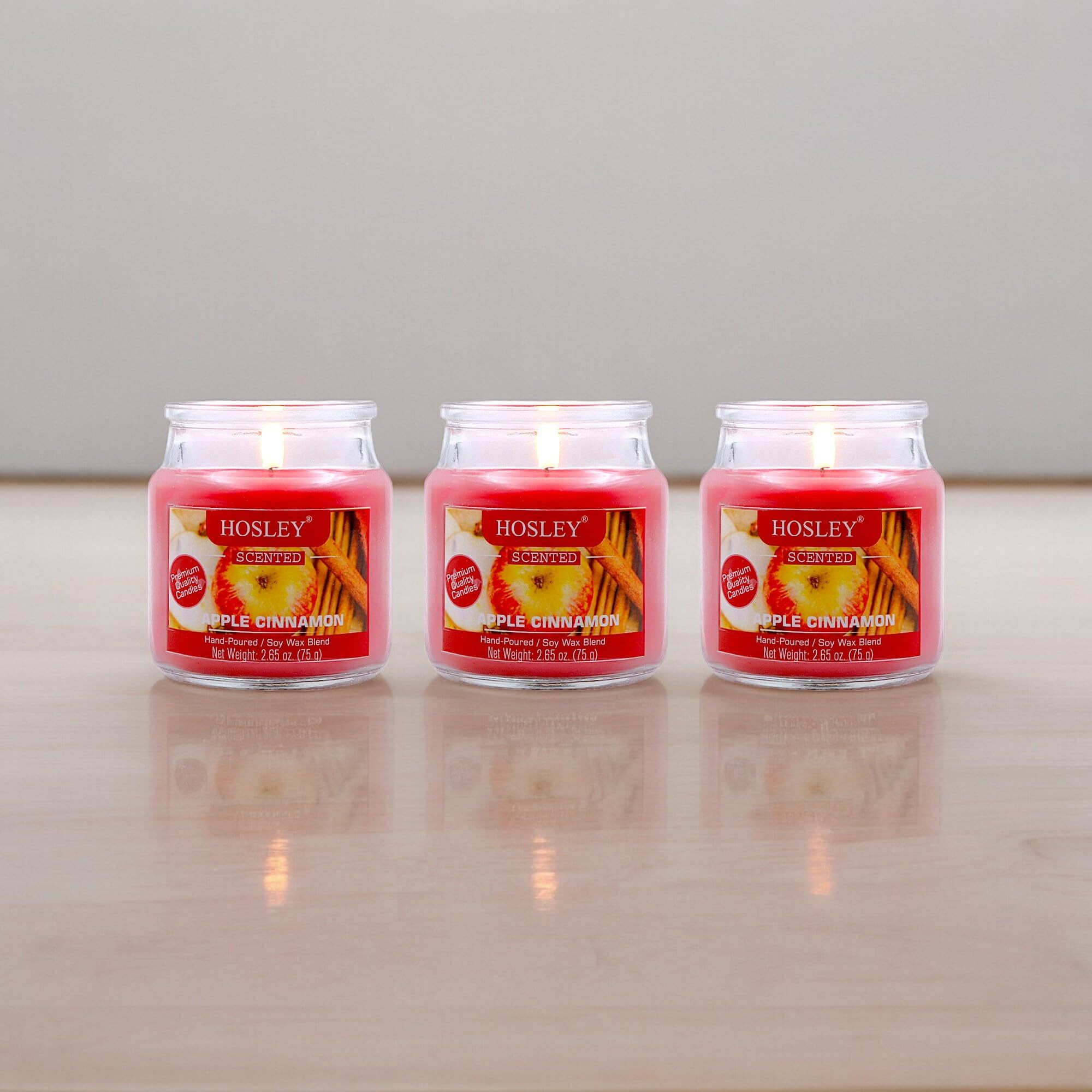 HOSLEY Apple Cinnamon Fragrance Jar Candle Pack of 3 (2.65 Oz Wax)|Fragrance Candles for Home|Scented Candles|Jar Candles|Burn Time 15 Hours|Fragrance Candle|Home Decoration (Soy Blend Wax)