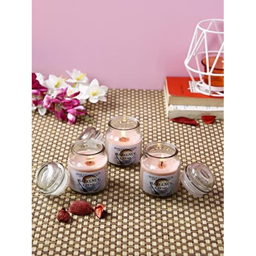 HOSLEY Hazelnut Creme Fragrance Jar Candle Pack of 3 (2.65 Oz Wax)|Fragrance Candles for Home|Scented Candles|Jar Candles|Burn Time 15 Hours|Fragrance Candle|Home Decoration (Soy Blend Wax)