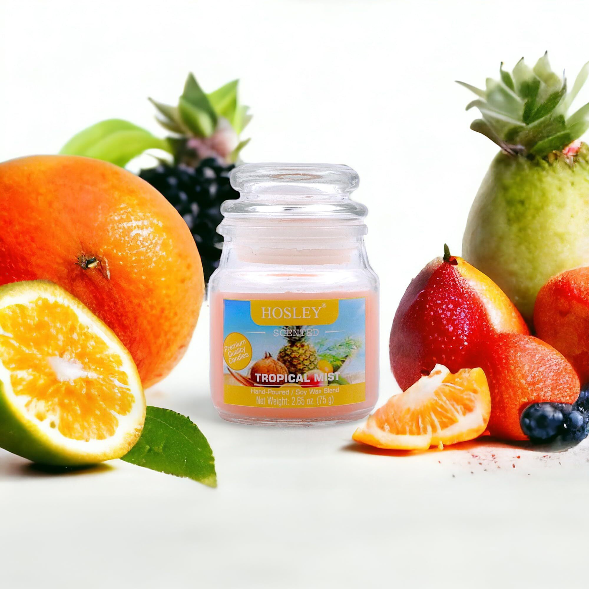 HOSLEY Tropical Mist Fragrance Jar Candle Pack of 3 (2.65 Oz Wax)|Fragrance Candles for Home|Scented Candles|Jar Candles|Burn Time 15 Hours|Fragrance Candle|Gift Set|Home Decoration (Soy Blend Wax)