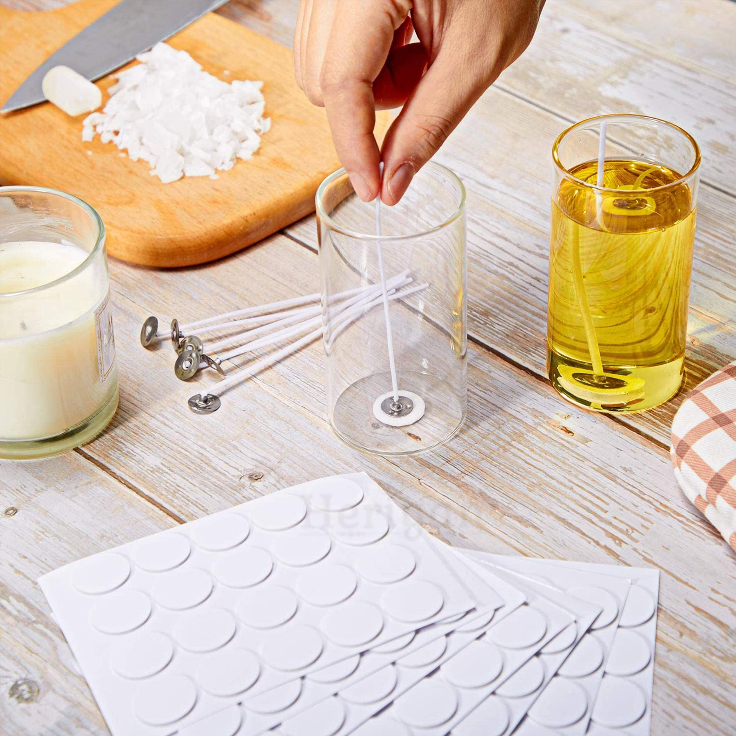 Heriyan Candle Wick Stickers 20mm Double-Sided Heat Resistance Stickers Hot Wax, Wick Stickers for Candle Making (60)