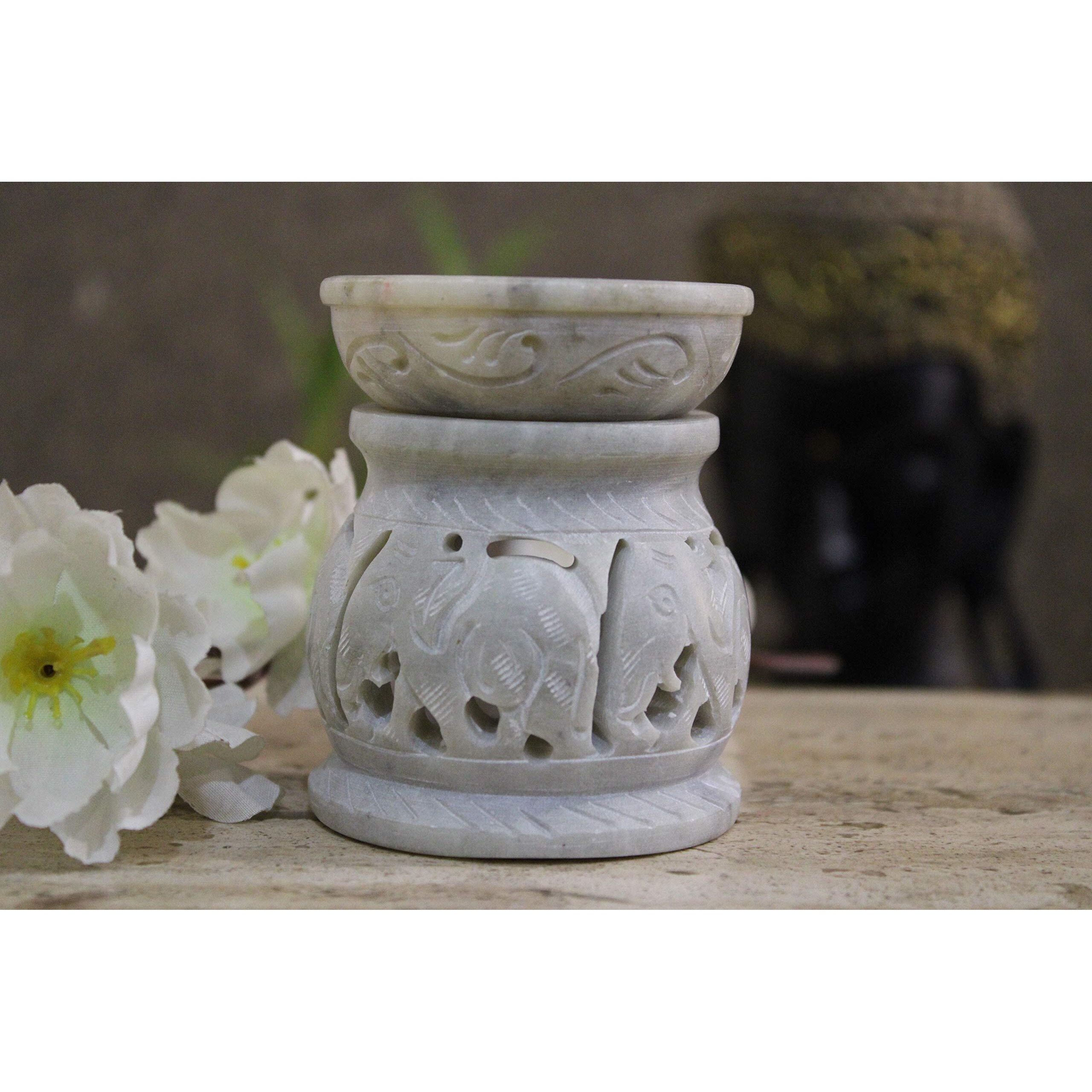KC KULLICRAFT Handcrafted Soapstone Elephant Carving Aroma Burner,Oil Diffuser with 1 Free Tea Light Candle.