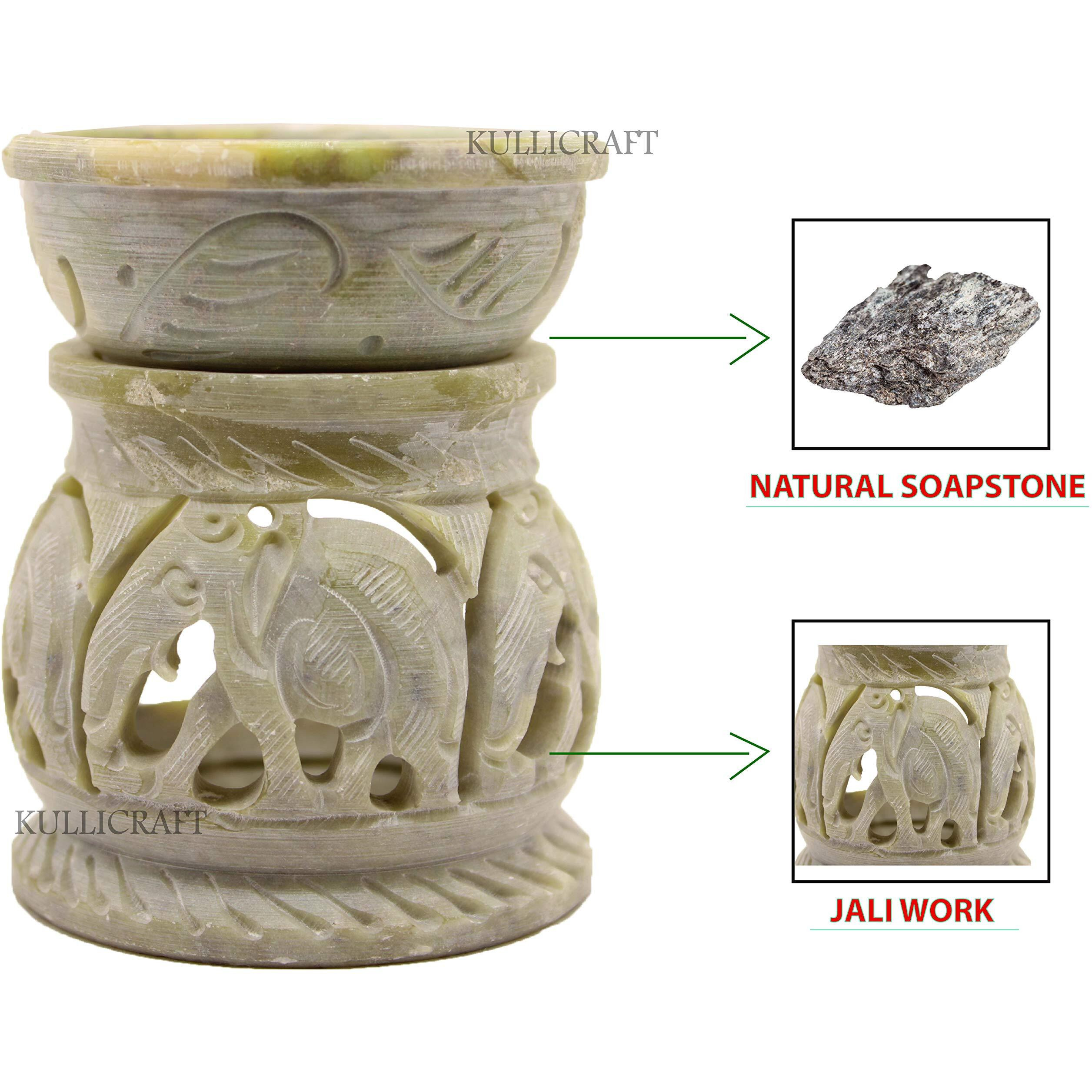 KC KULLICRAFT Handcrafted Soapstone Elephant Carving Aroma Burner,Oil Diffuser with 1 Free Tea Light Candle.
