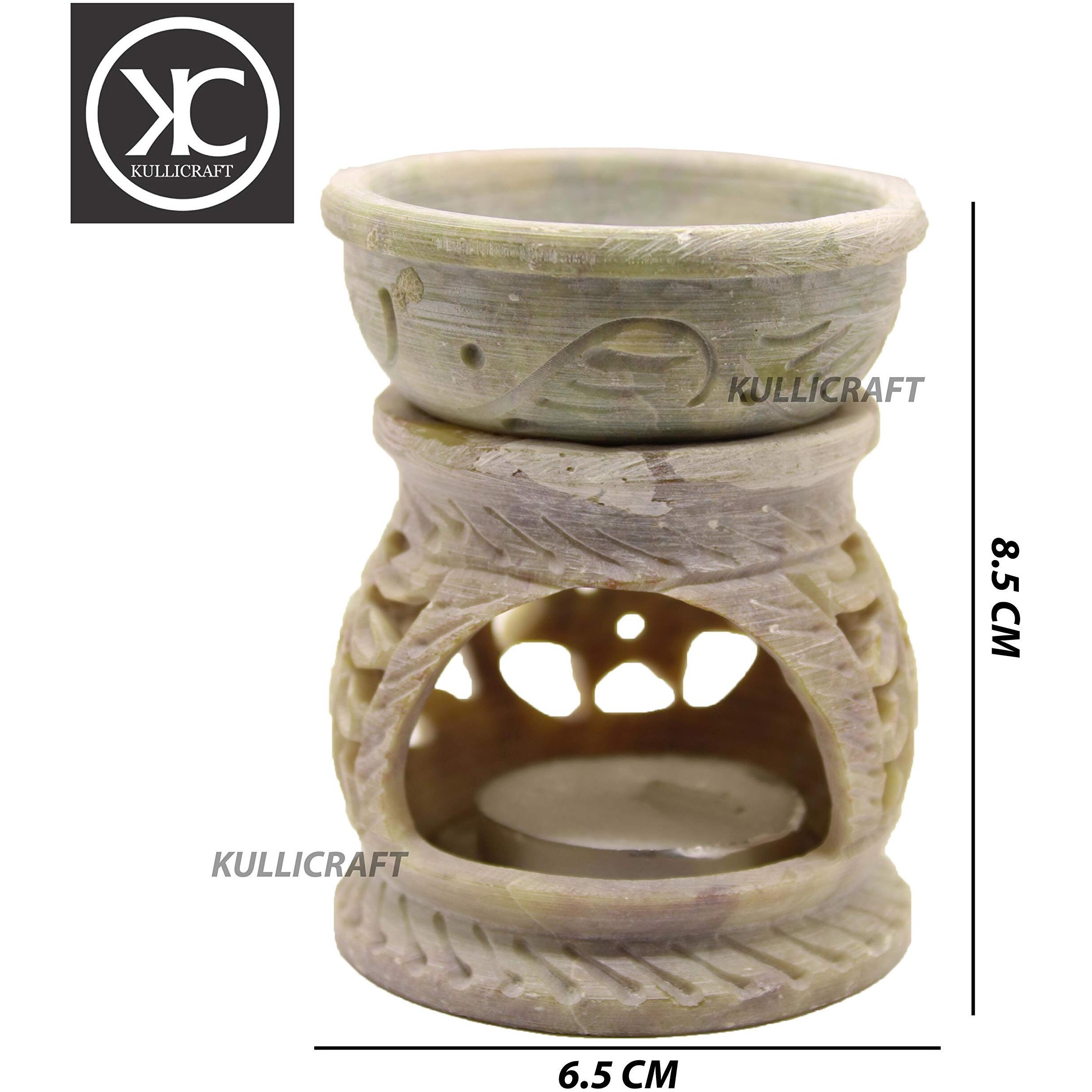 KC KULLICRAFT Handcrafted Marble Soapstone Floral Carving Candle Aroma Burner Oil Diffuser Tea Light Holder Oil Warmer with 1 Free Tea Light Candle.