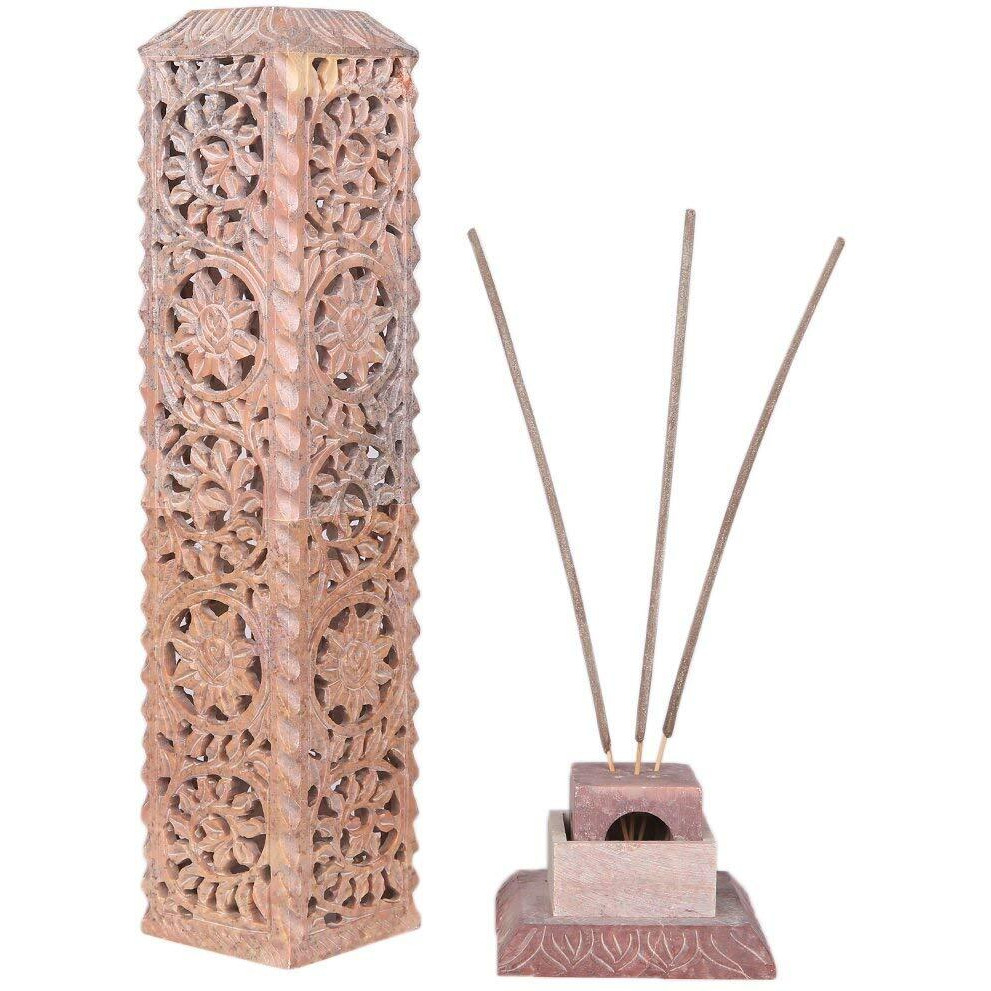 KC KULLICRAFT Handcrafted Soapstone Marble Work Incense Holder Tea Light Candle Holder Diffuser Agarbaati Stands (6 Incense Sticks White Musk Fragnance)(Rectangular)