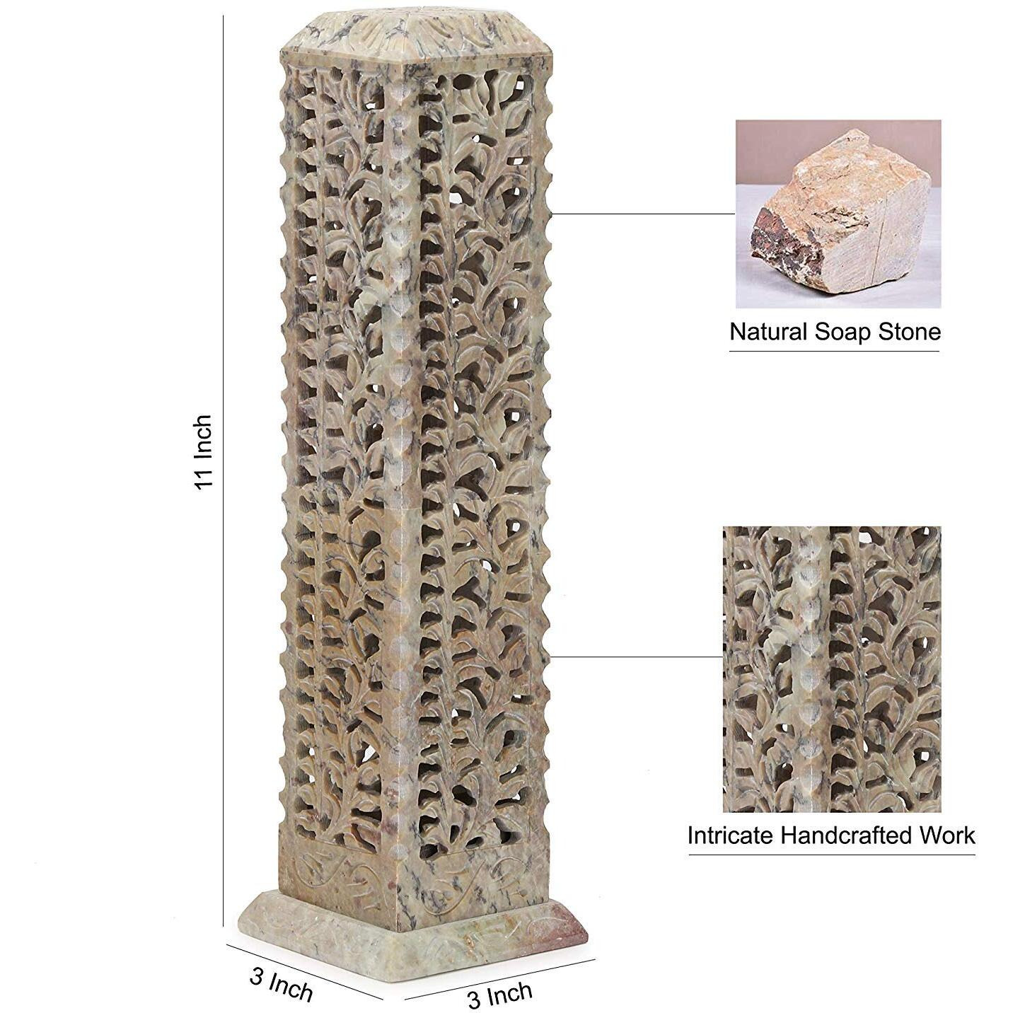 KC KULLICRAFT Handcrafted Soapstone Marble Work Incense Holder Tea Light Candle Holder Diffuser Agarbaati Stands (Free 6 Incense Sticks Natural Herbal Fragnance)