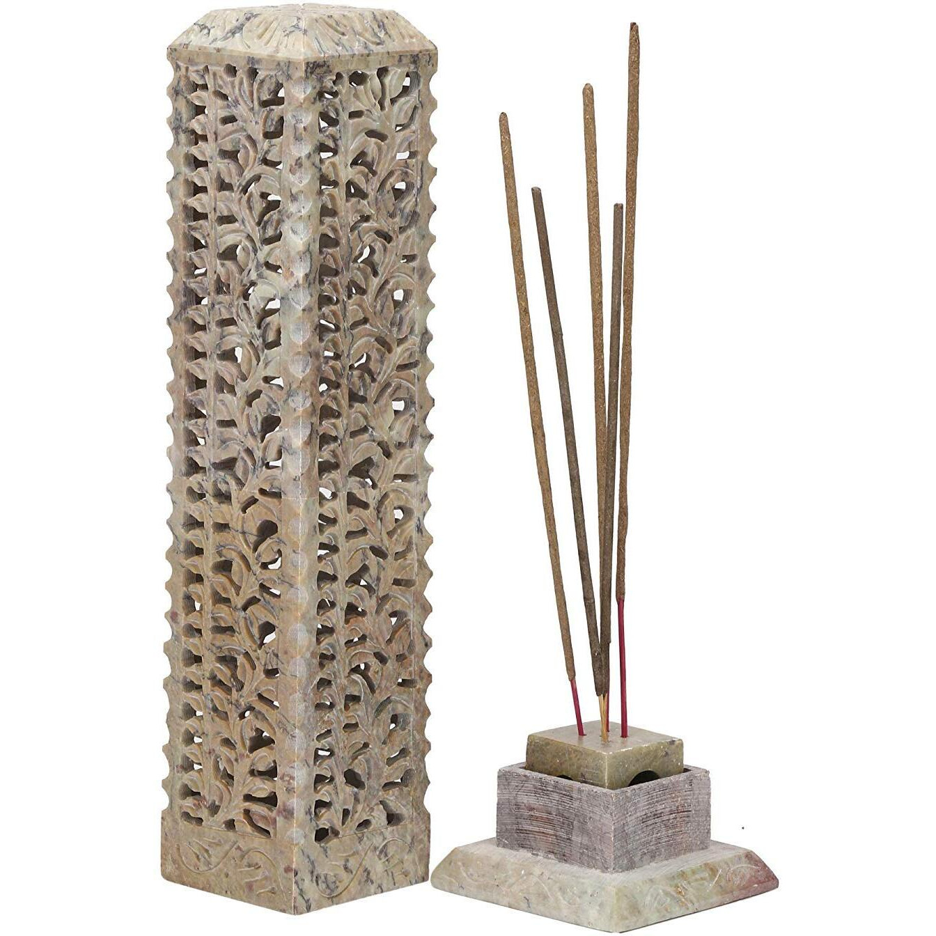KC KULLICRAFT Handcrafted Soapstone Marble Work Incense Holder Tea Light Candle Holder Diffuser Agarbaati Stands (Free 6 Incense Sticks Natural Herbal Fragnance)