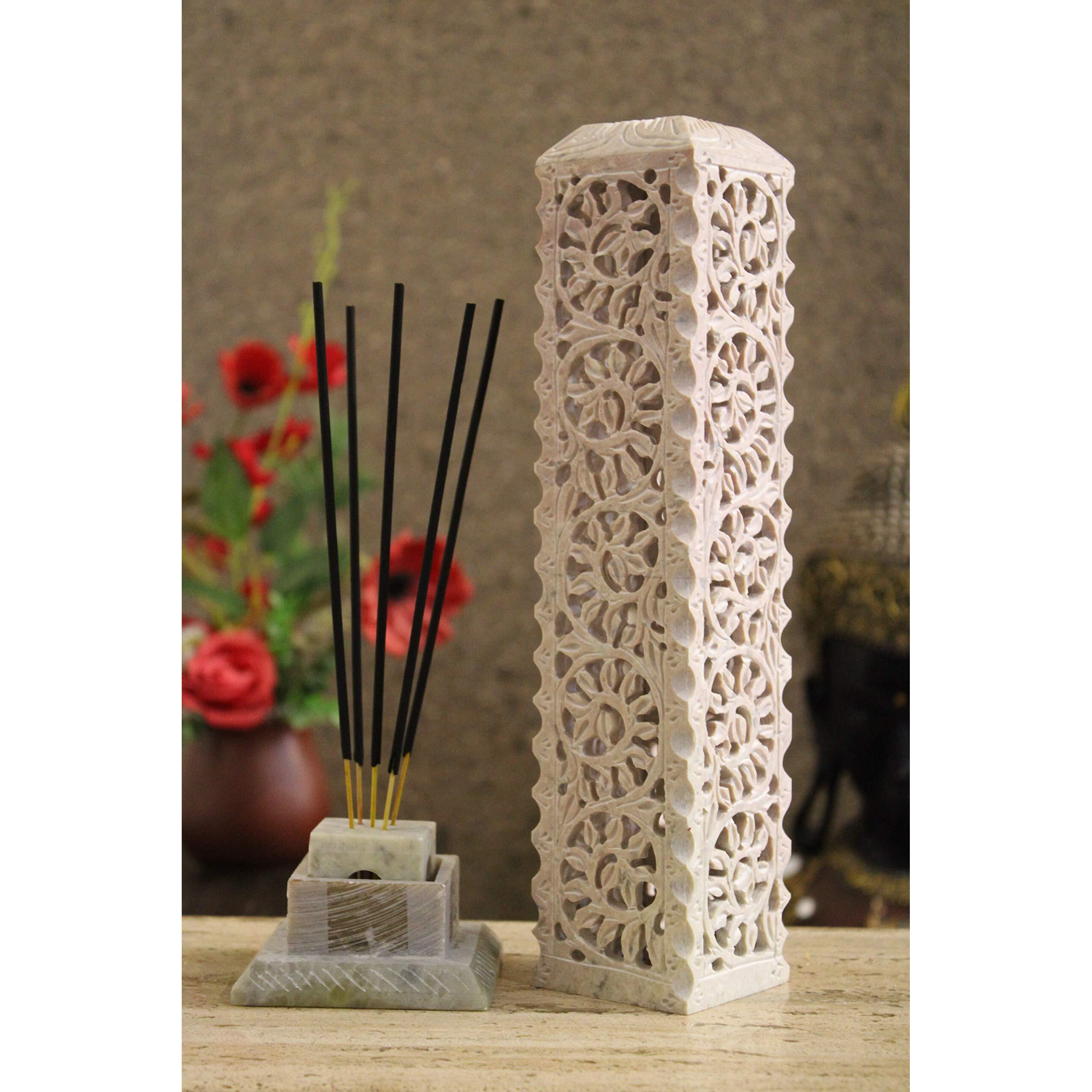 KC KULLICRAFT Handcrafted Soapstone Marble Work Incense Holder Tea Light Candle Holder Diffuser Agarbaati Stands (6 Incense Sticks Natural Herbal Fragnance)(Rectangular)