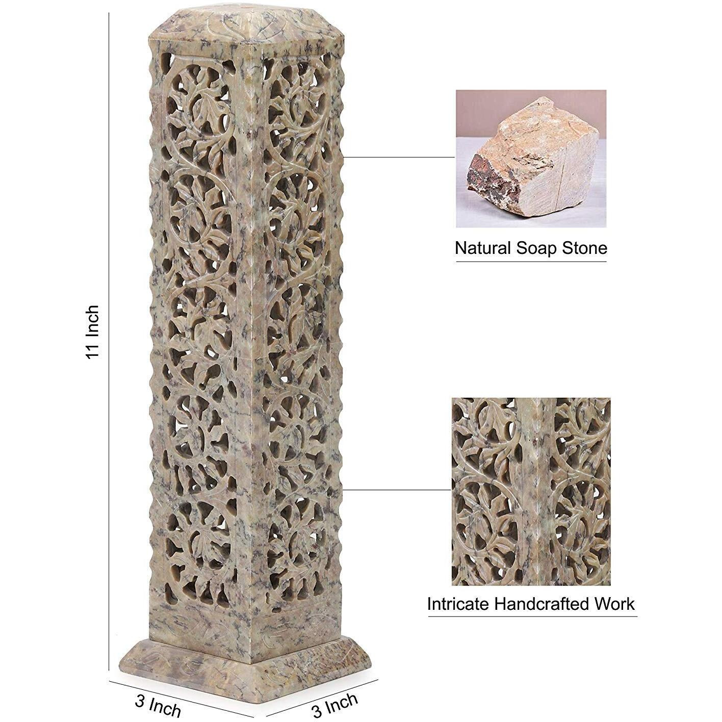 KC KULLICRAFT Handcrafted Soapstone Marble Work Incense Holder Tea Light Candle Holder Diffuser Agarbaati Stands (6 Incense Sticks Natural Herbal Fragnance)(Rectangular)