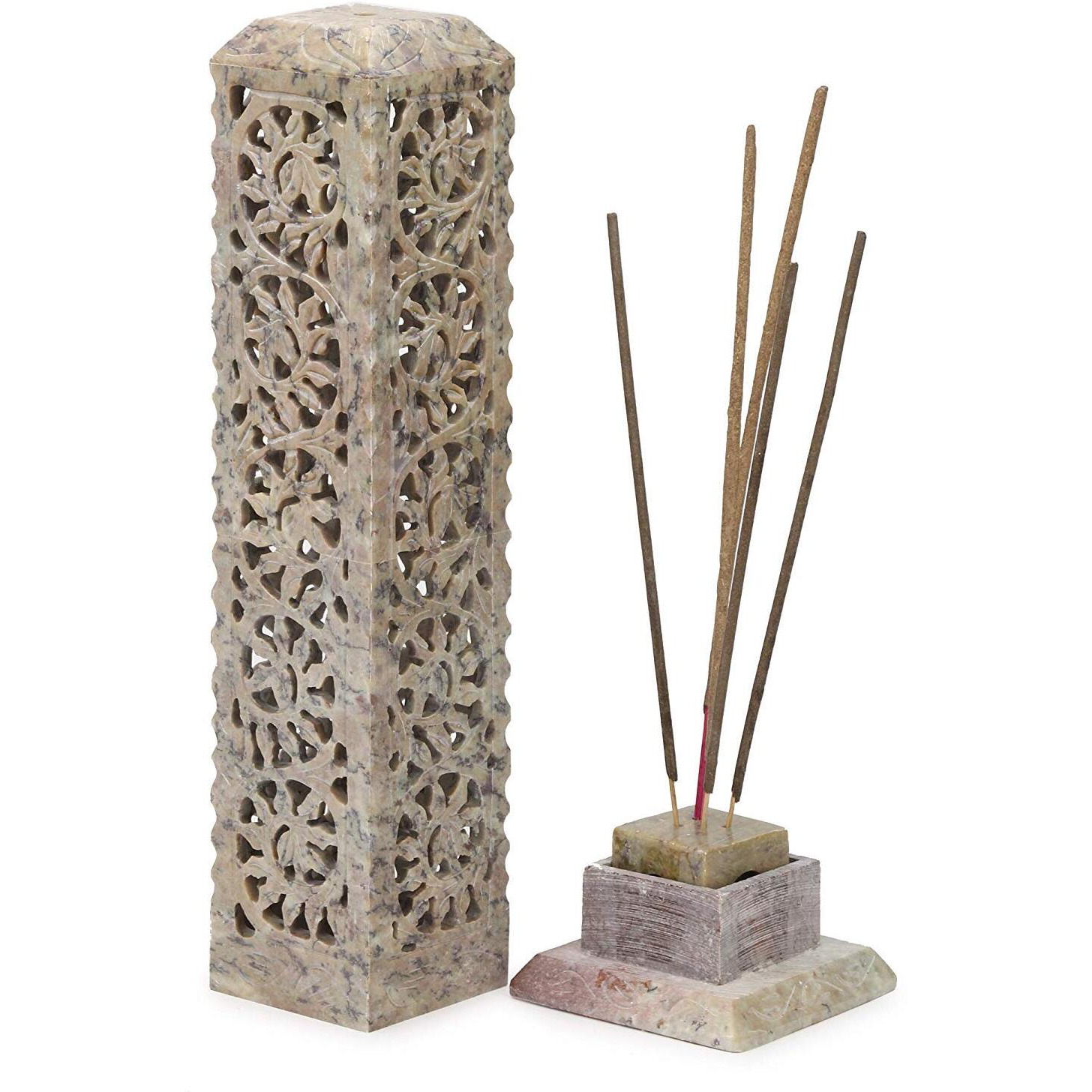 KC KULLICRAFT Handcrafted Soapstone Marble Work Incense Holder Tea Light Candle Holder Diffuser Agarbaati Stands (6 Incense Sticks Natural Herbal Fragnance)(Rectangular)