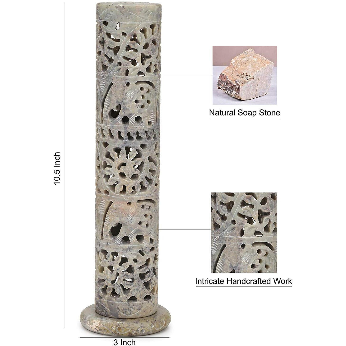 KC KULLICRAFT Handcrafted Soapstone Marble Work Incense Holder Tea light Candle Holder Diffuser Agarbaati Stands (Free 6 Incense Sticks Natural Herbal Fragnance)