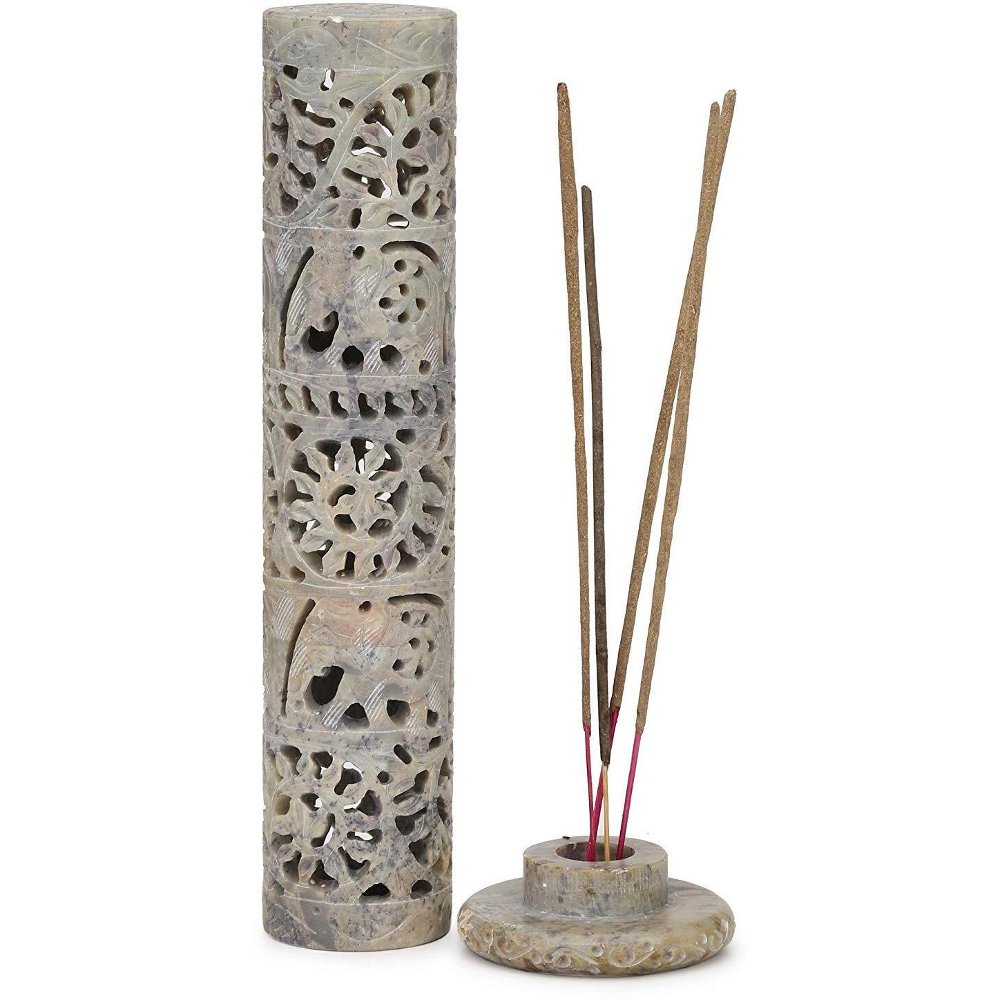KC KULLICRAFT Handcrafted Soapstone Marble Work Incense Holder Tea light Candle Holder Diffuser Agarbaati Stands (Free 6 Incense Sticks Natural Herbal Fragnance)