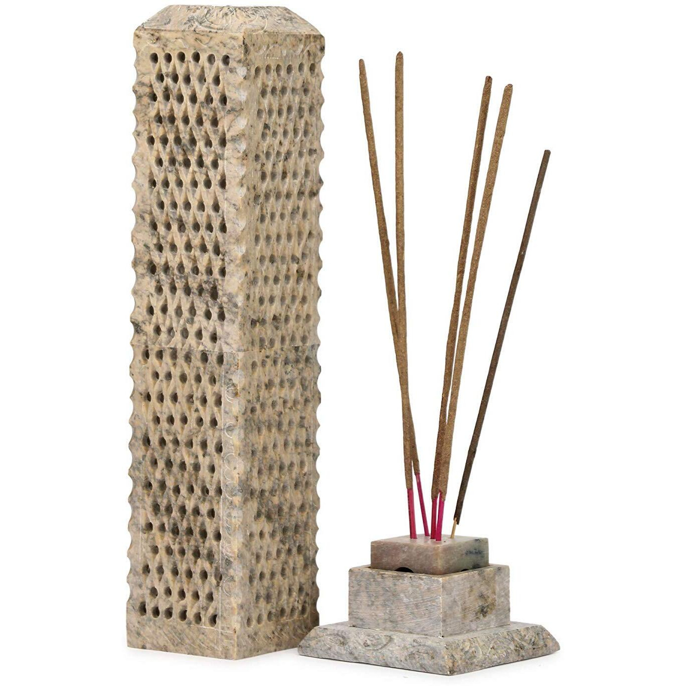 KC KULLICRAFT Handcrafted Soapstone Marble Work Incense Holder Tea light Candle Holder Diffuser Agarbaati Stands (Free 6 Incense Sticks Natural Herbal Fragnance)