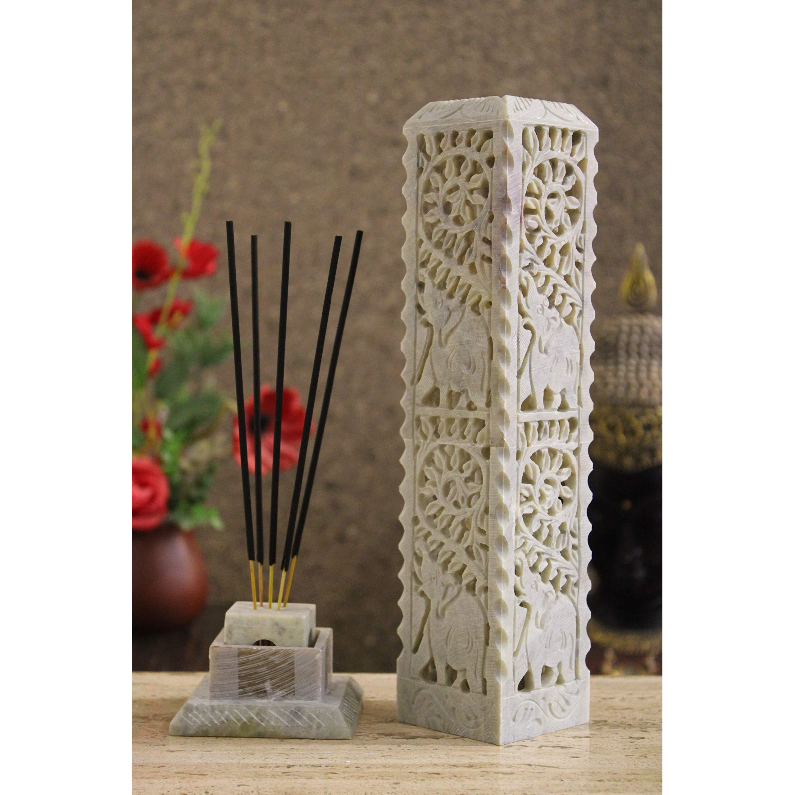 KC KULLICRAFT Handcrafted Soapstone Marble Work Incense Holder Tea light Candle Holder Diffuser Agarbaati Stands (Free 6 Incense Sticks Natural Herbal Fragnance)