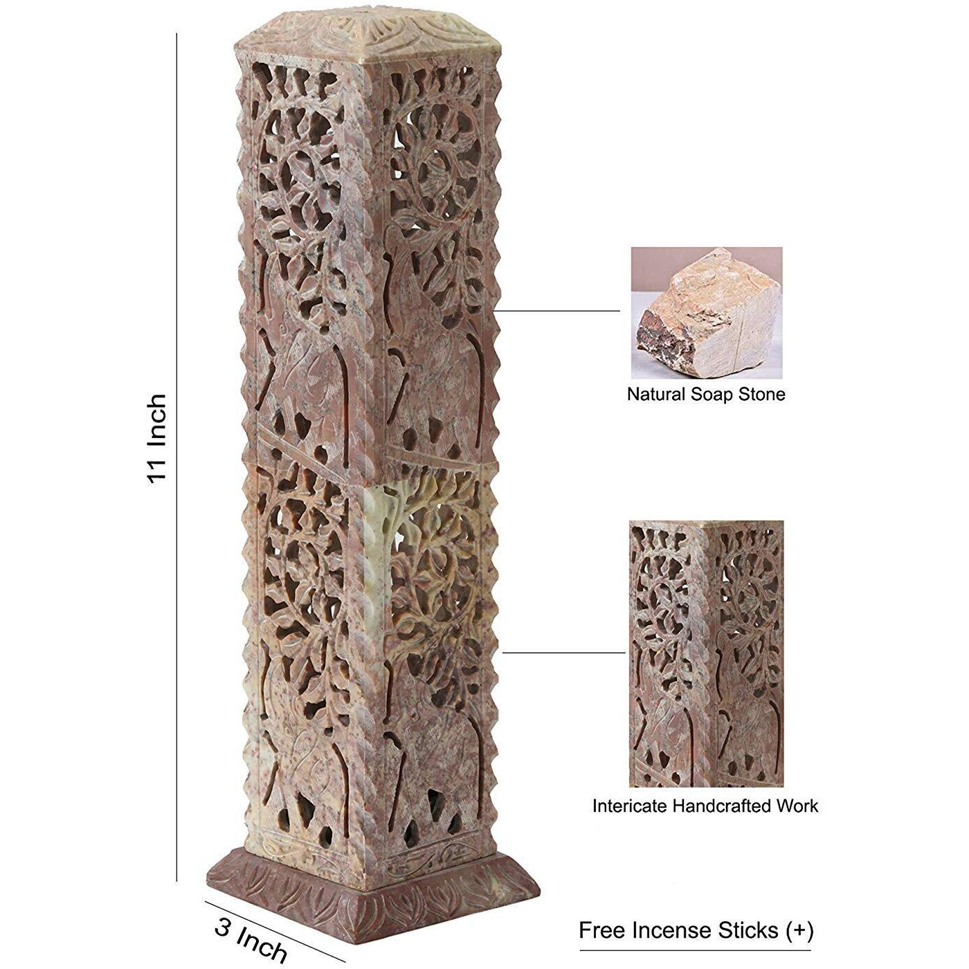 KC KULLICRAFT Handcrafted Soapstone Marble Work Incense Holder Tea light Candle Holder Diffuser Agarbaati Stands (Free 6 Incense Sticks Natural Herbal Fragnance)