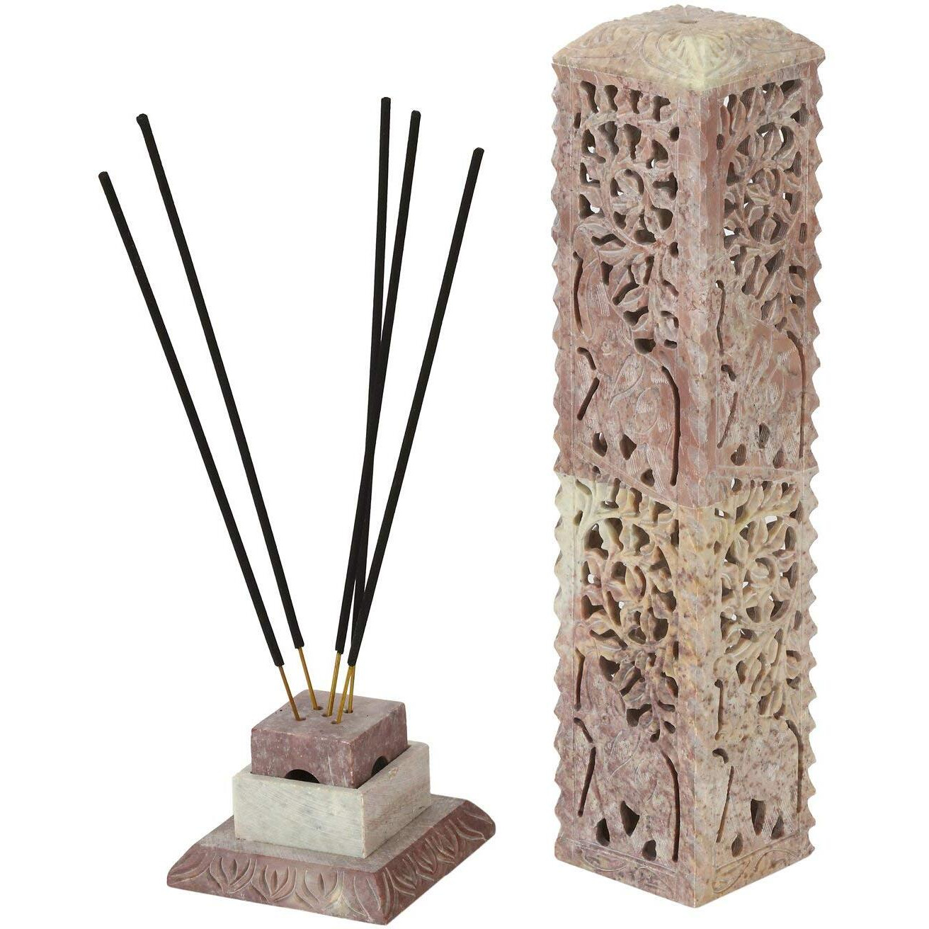 KC KULLICRAFT Handcrafted Soapstone Marble Work Incense Holder Tea light Candle Holder Diffuser Agarbaati Stands (Free 6 Incense Sticks Natural Herbal Fragnance)