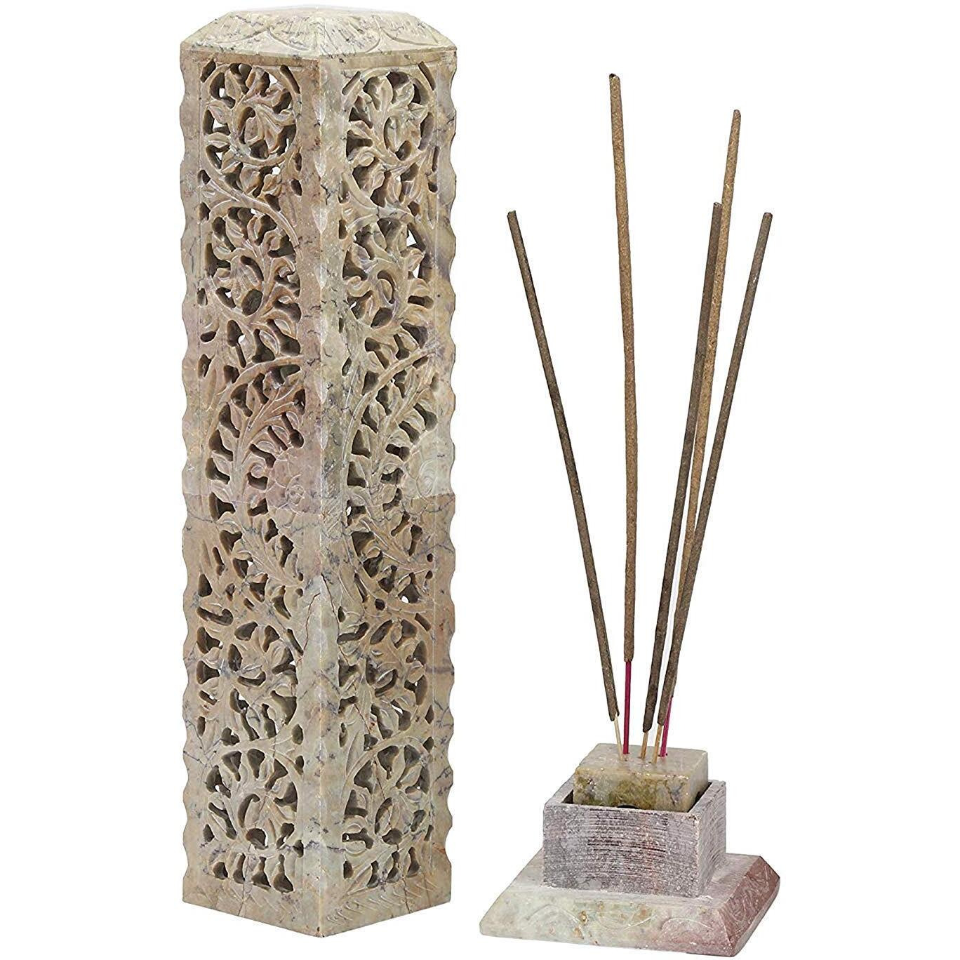 KC KULLICRAFT Handcrafted Soapstone Marble Work Incense Holder Tea light Candle Holder Diffuser Agarbaati Stands (Free 6 Incense Sticks Natural Herbal Fragnance)