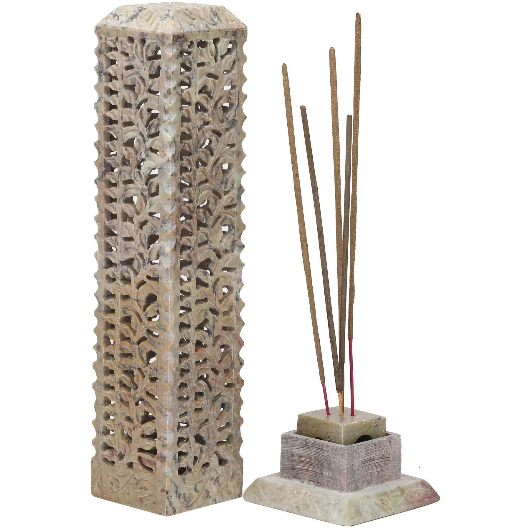 KC KULLICRAFT Handcrafted Soapstone Marble Crafted Work Incense Holder,Pillar Candle Holder,Tea Light Candle Stand, Agarbaati Stand, Diffuser (Free 6 Rose Agarbatti Sticks).