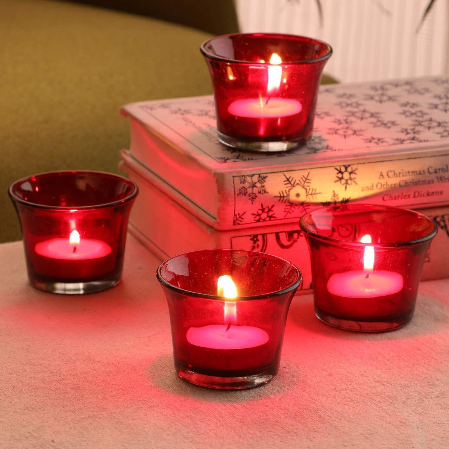UHD Glass Votive Tealight Candle Holder for Home Decor, Diwali Decorations for Home, Corporate Gifts for Office (Set of 6) (A-Red)