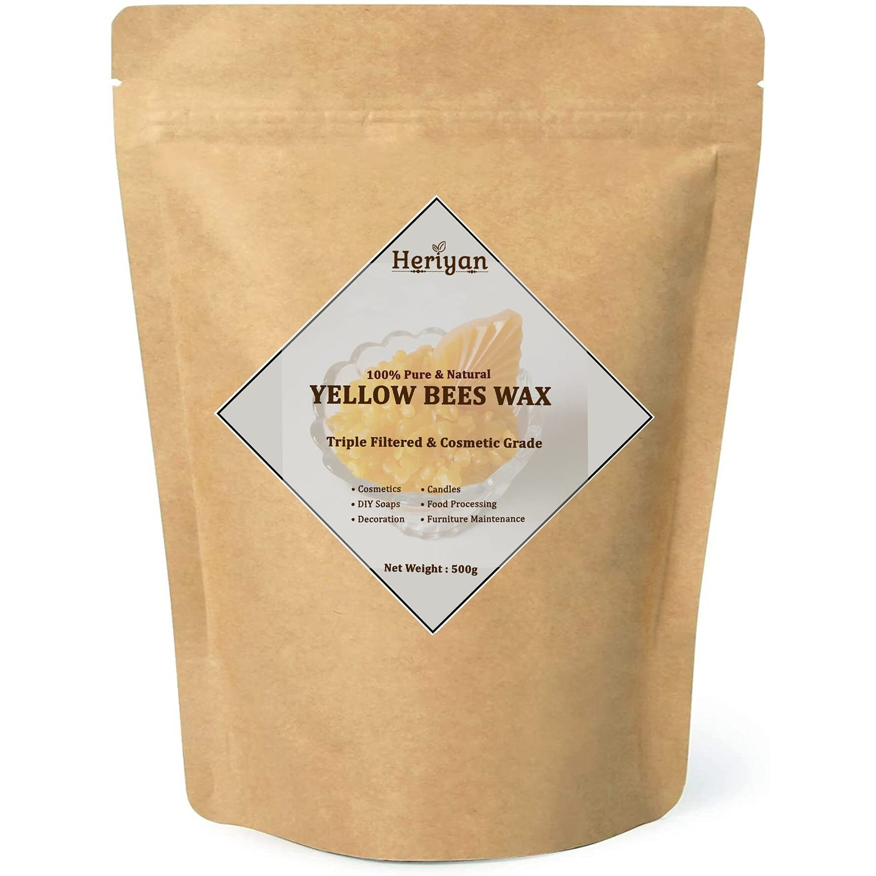 Heriyan Soy Wax for Candle Making SOYA Wax 100% Pure and Natural Candle Wax (500, Beeswax Pellets)