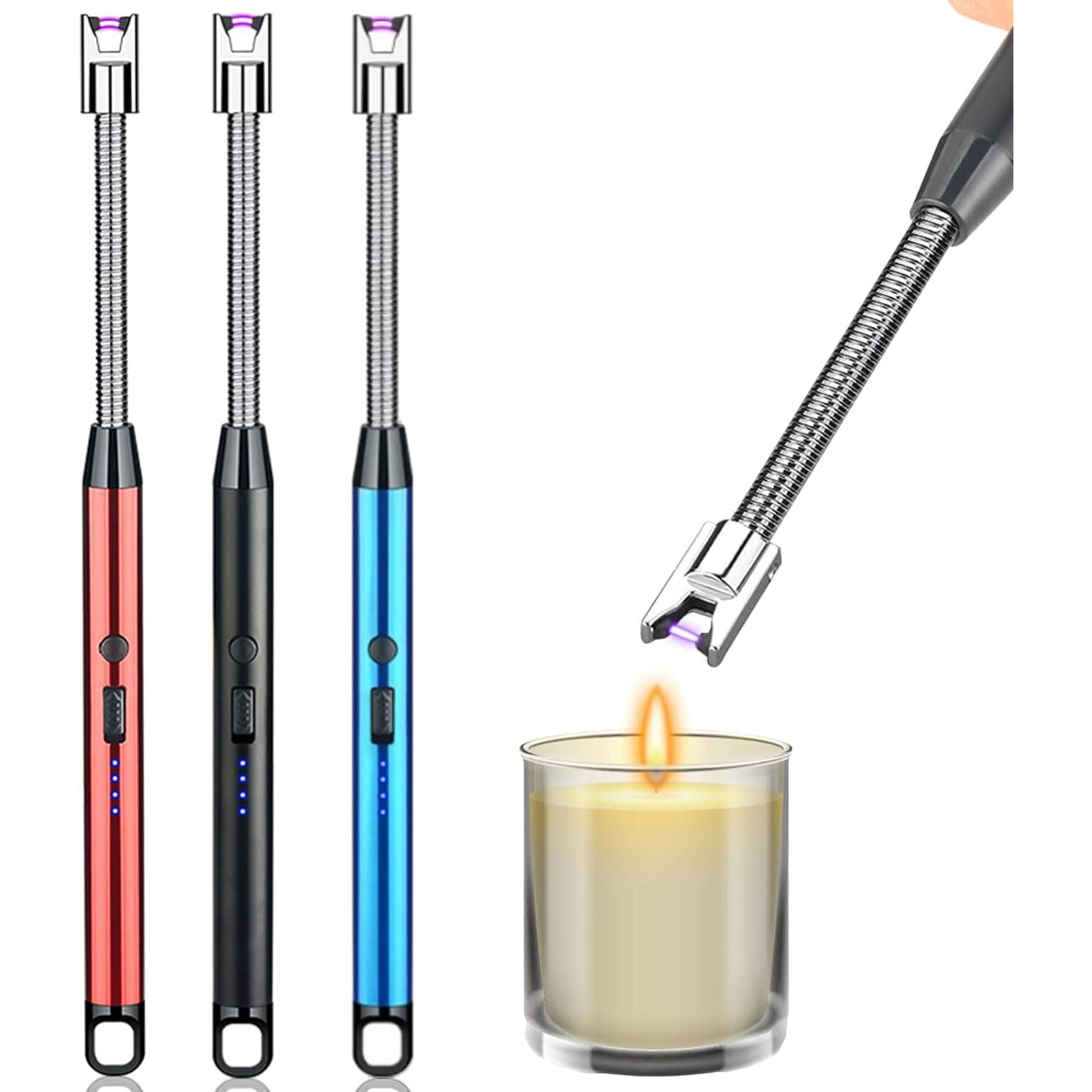 Spellwish Gas Lighter, Candle Lighter,Arc Lighter with USB Charging, Flameless Windproof, LED Battery Display, Safety Switch, Rotate 360 Degrees for Aromatherapy, Candles, BBQ, Camping (Pack of 1)