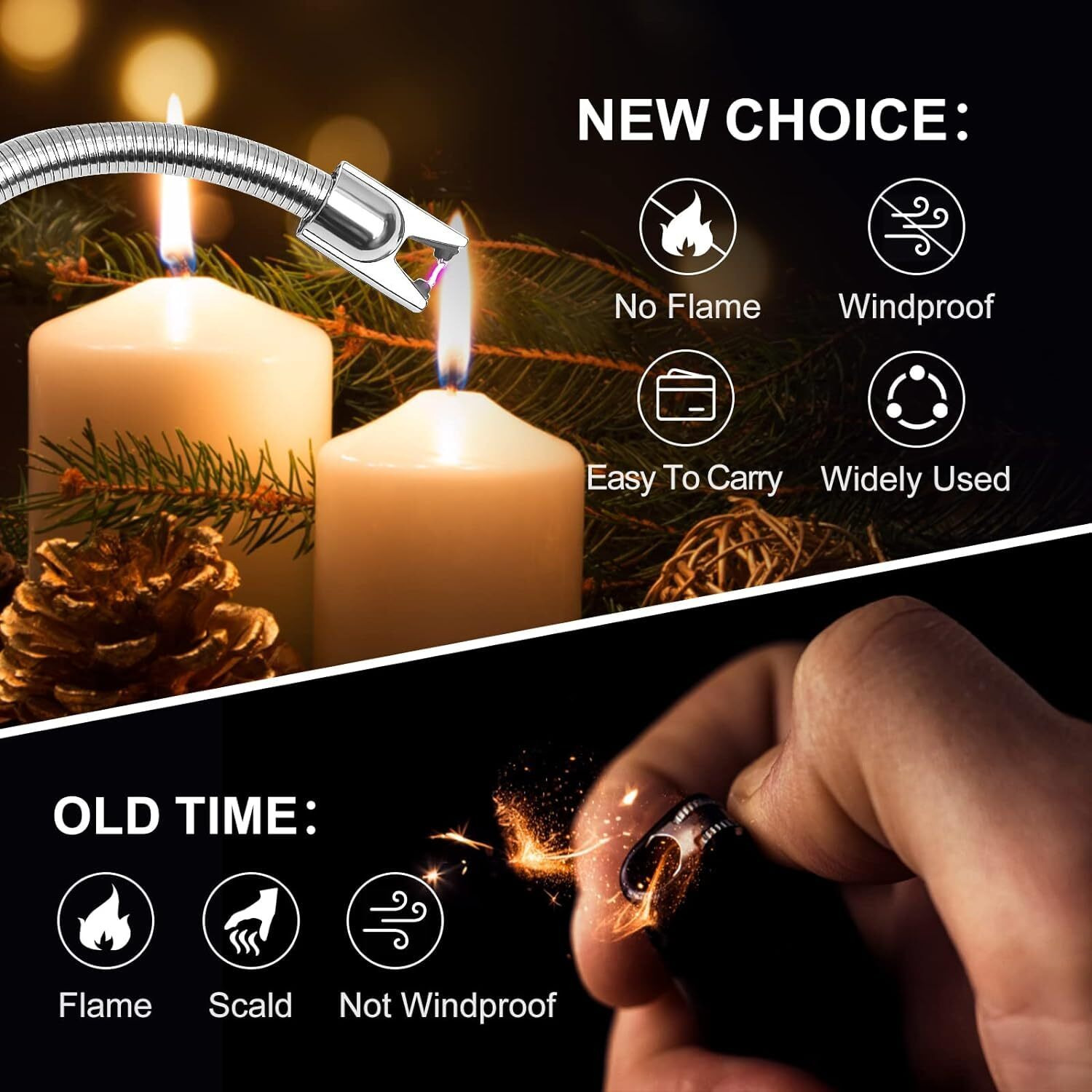 Spellwish Gas Lighter, Candle Lighter,Arc Lighter with USB Charging, Flameless Windproof, LED Battery Display, Safety Switch, Rotate 360 Degrees for Aromatherapy, Candles, BBQ, Camping (Pack of 1)