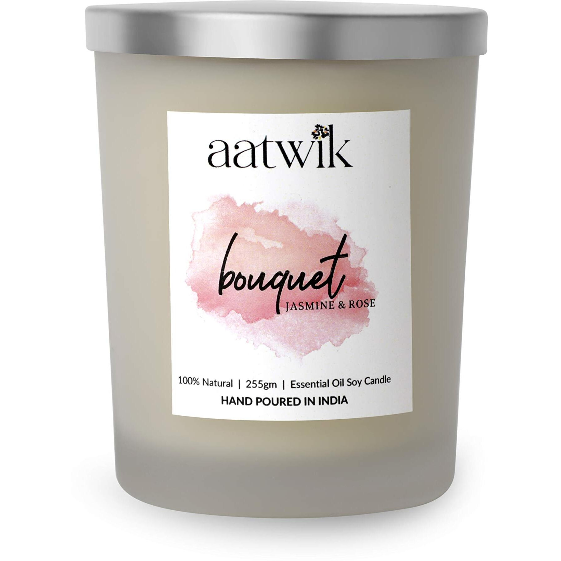 Aatwik Bouquet Aroma Soy Candle Wax with Upto 50 Hr Burn Time with Rose and Jasmine Fragrance Jar Candle 255 gm