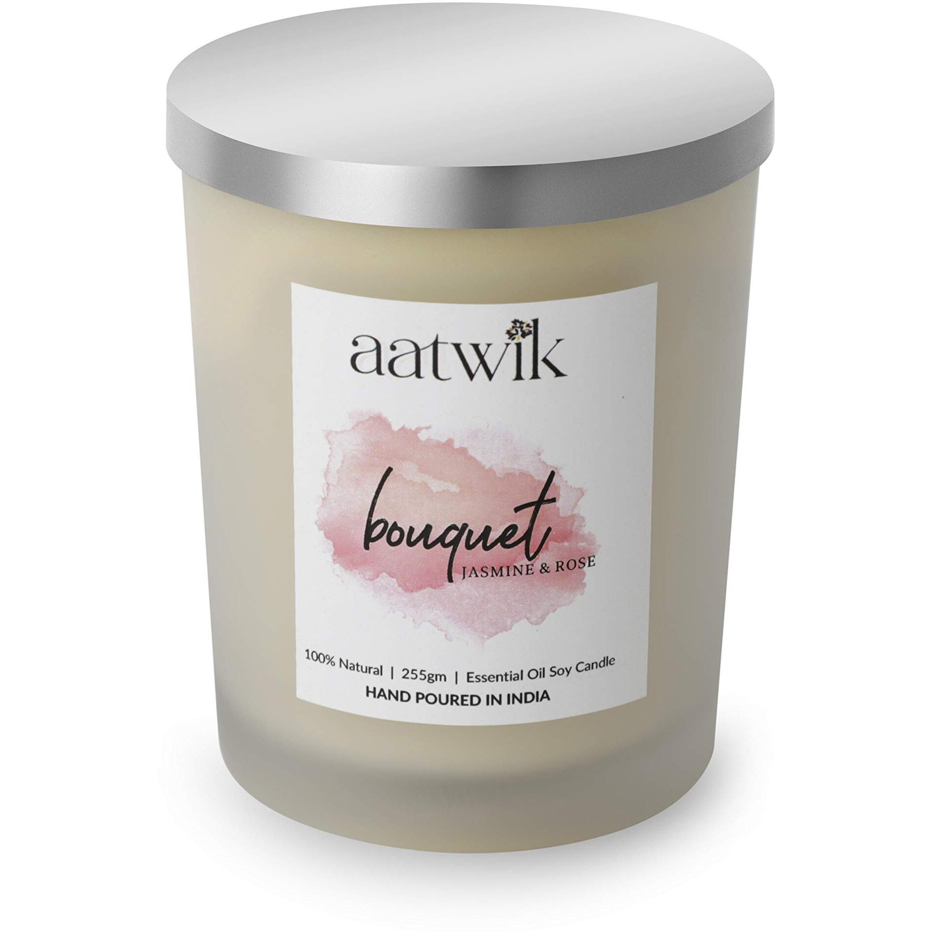 Aatwik Bouquet Aroma Soy Candle Wax with Upto 50 Hr Burn Time with Rose and Jasmine Fragrance Jar Candle 255 gm
