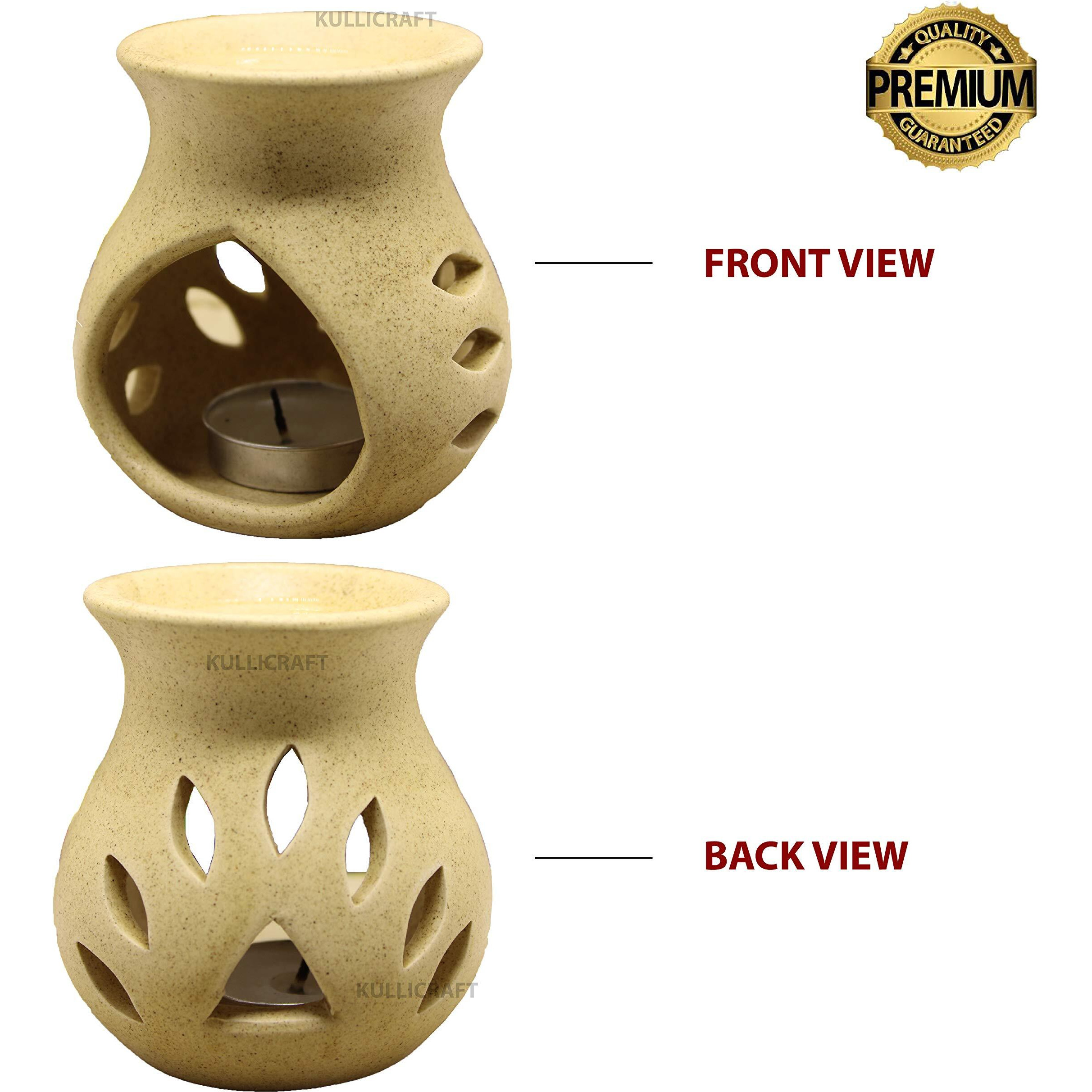 KC Kullicraft Beige Ceramic Aroma Diffuser Oil Burner Clay Lamp Wax Warmer Tea Light Holder for Home Dcor (Free 1 Candle Tea Light) - Pack of 1