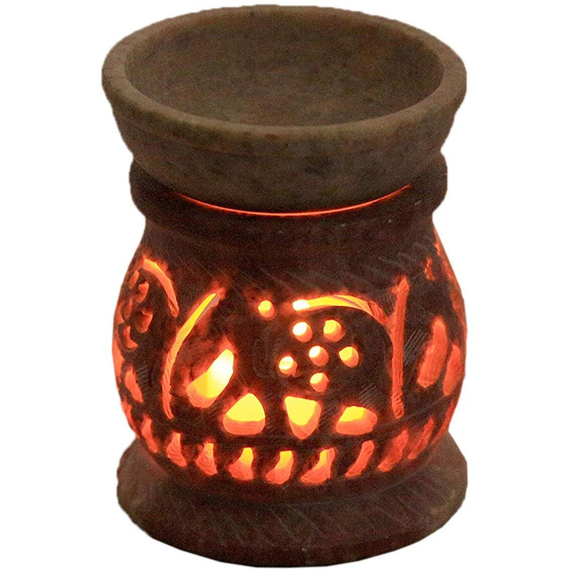 KC Kullicraft Elephant Handcrafted Soapstone Aroma Oil Diffuse Burner with 2 Tea Light Candle and 10 ml (Sandal Wood)