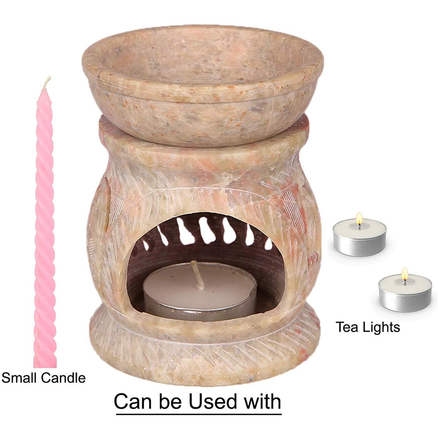 KC Kullicraft Elephant Handcrafted Soapstone Aroma Oil Diffuse Burner with 2 Tea Light Candle and 10 ml (Sandal Wood)