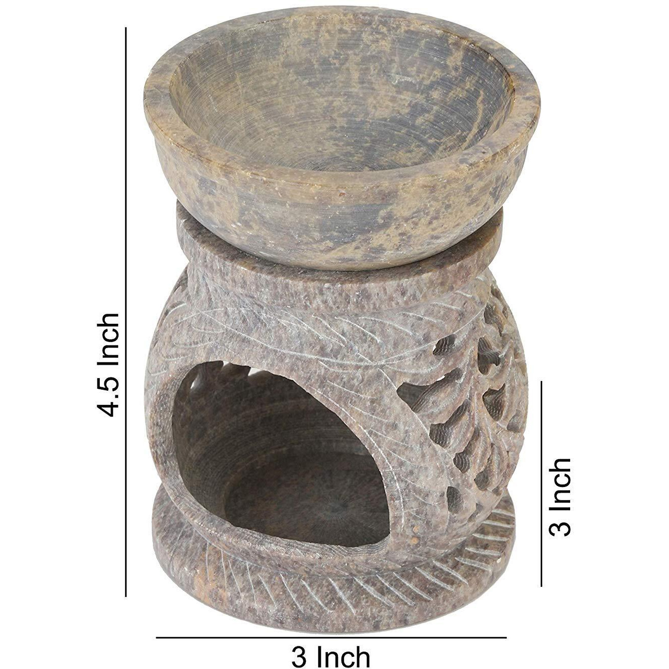 KULLICRAFT Flower Handcrafted Soapstone Aroma Oil Diffuse Burner with 2 Tea Candle and 10 ml (Sandal Wood)