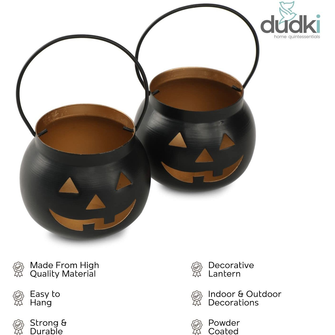 Dudki Halloween Face Votive Candle Holder Stand Antique Hanging Tealight Lantern for Home Decorations, Birthday Parties, Christmas Indoor, Outdoor Dcor, Black (Black)