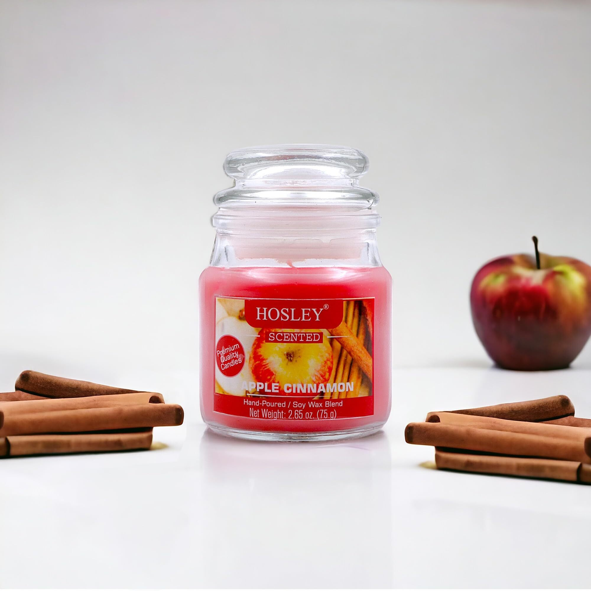 HOSLEY Apple Cinnamon Fragrance Jar Candle Pack of 2 (2.65 Oz Wax)|Fragrance Candles for Home|Scented Candles|Jar Candles|Burn Time 15 Hours|Fragrance Candle|Home Decoration (Soy Blend Wax)