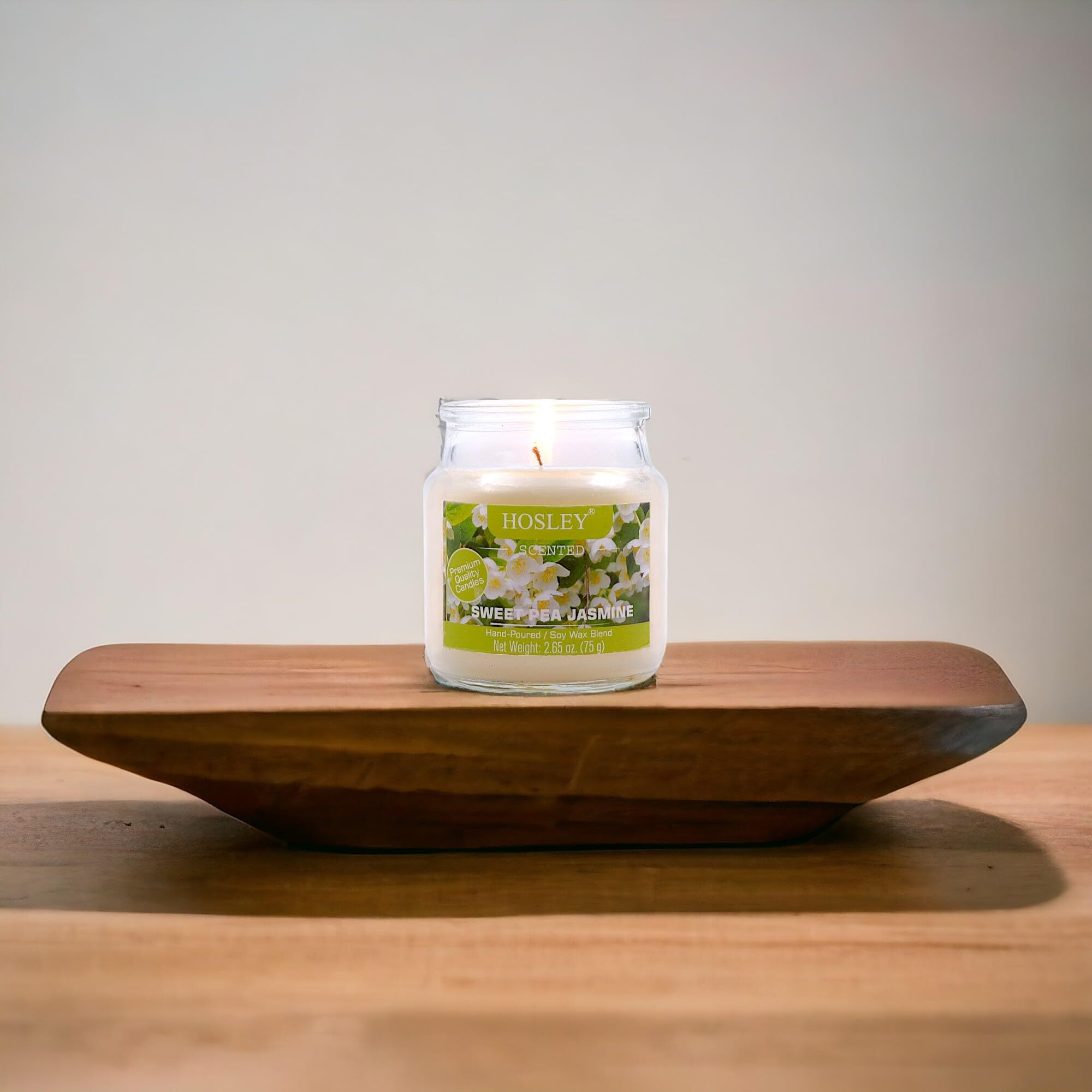 HOSLEY Sweet Pea Jasmine Fragrance Jar Candle Pack of 1 (2.65 Oz Wax)|Fragrance Candles for Home|Scented Candles|Jar Candles|Burn Time 15 Hours|Gift Set|Home Decoration (Soy Blend Wax)