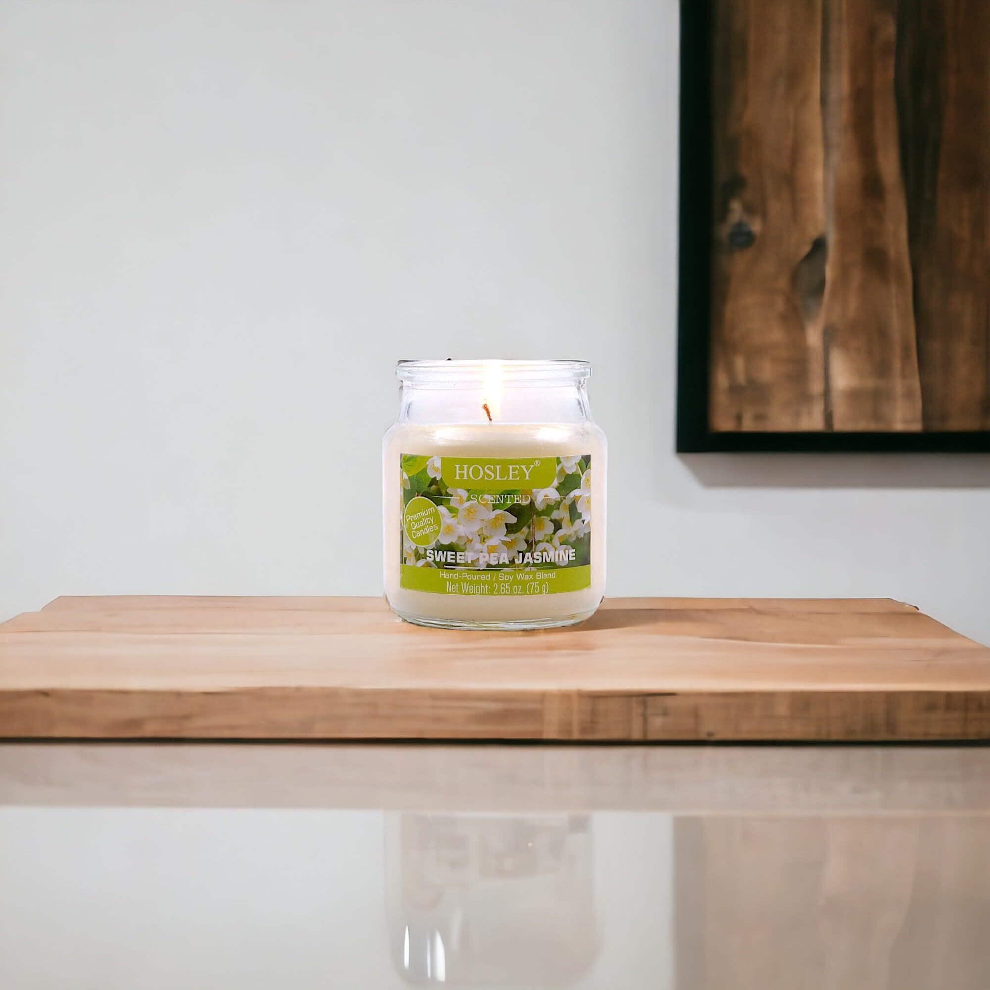 HOSLEY Sweet Pea Jasmine Fragrance Jar Candle Pack of 1 (2.65 Oz Wax)|Fragrance Candles for Home|Scented Candles|Jar Candles|Burn Time 15 Hours|Gift Set|Home Decoration (Soy Blend Wax)