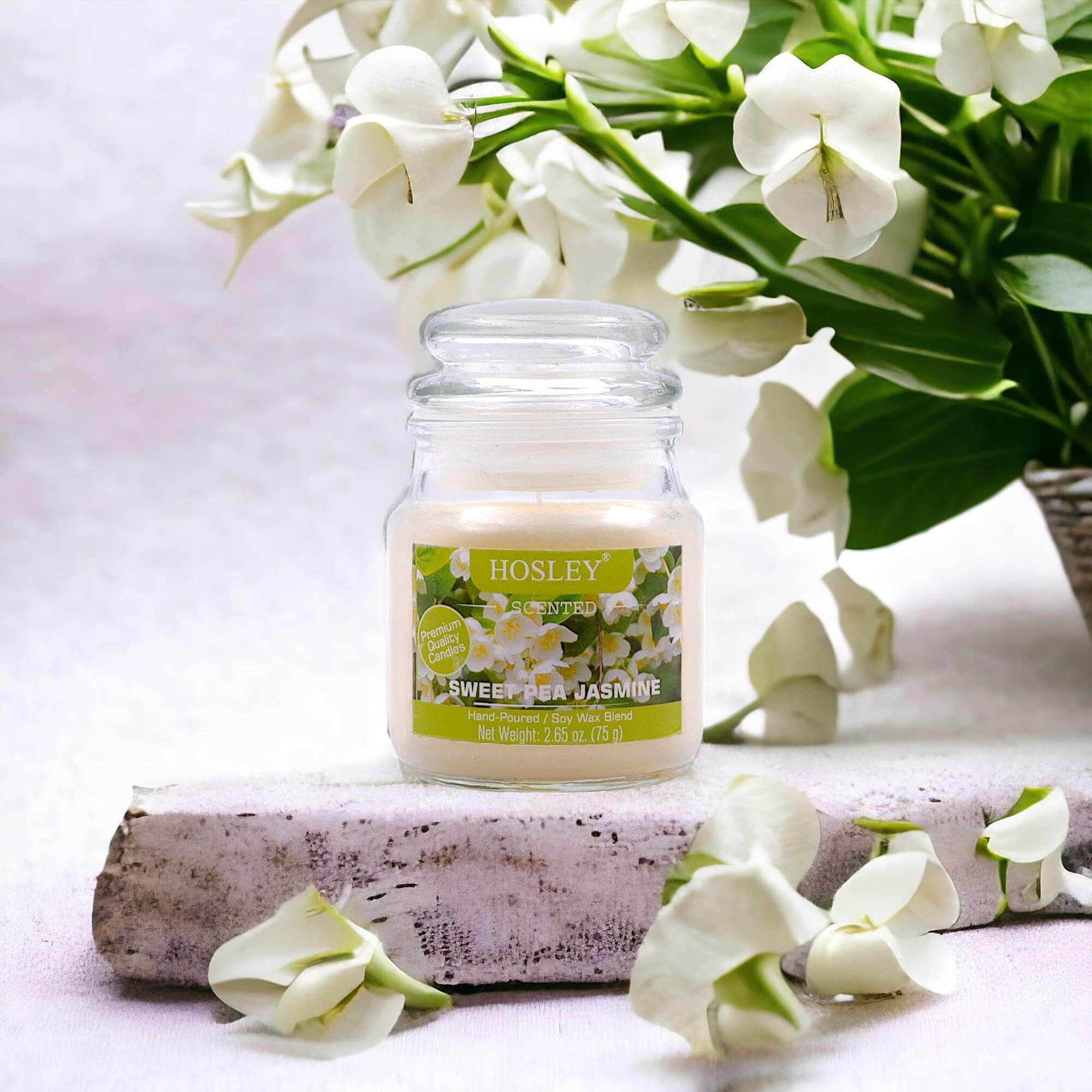 HOSLEY Sweet Pea Jasmine Fragrance Jar Candle Pack of 1 (2.65 Oz Wax)|Fragrance Candles for Home|Scented Candles|Jar Candles|Burn Time 15 Hours|Gift Set|Home Decoration (Soy Blend Wax)